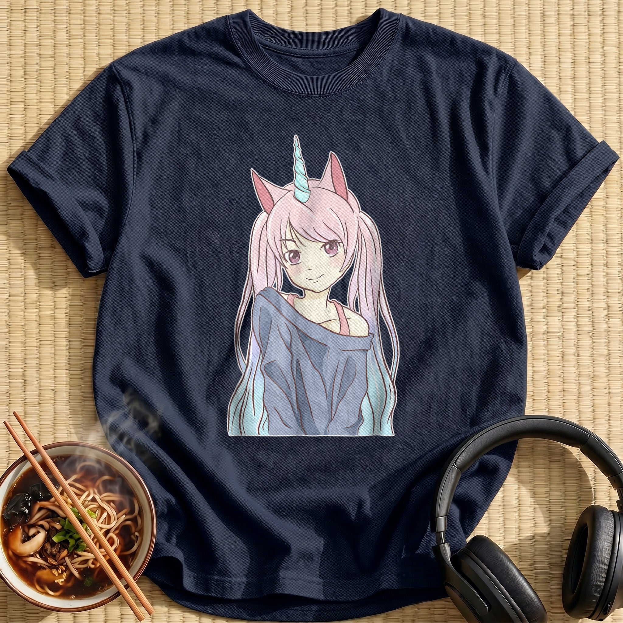 Pink Unicorn Horn Anime Girl - Navy