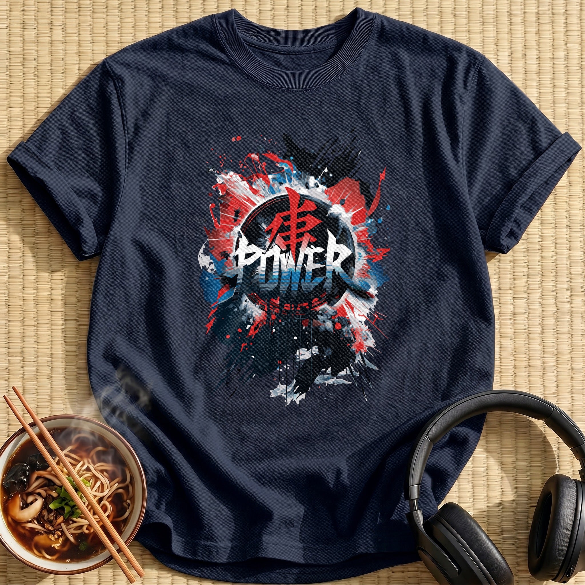 Power Kanji Ink Splatter Graffiti - Navy