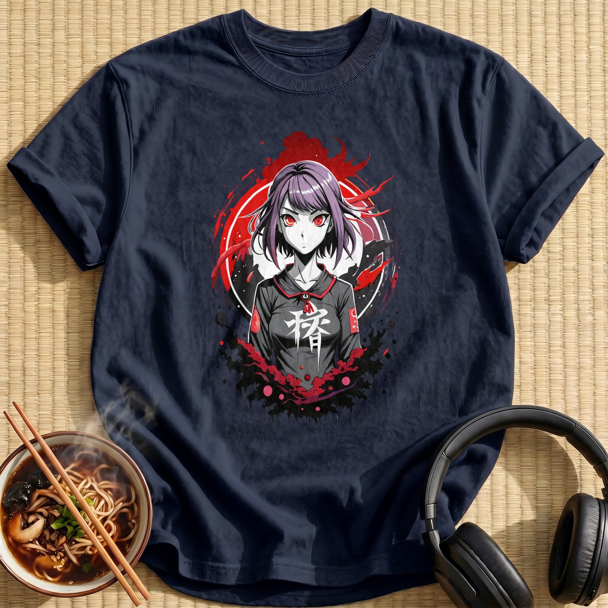 Purple Hair Red Eyes Girl - Navy