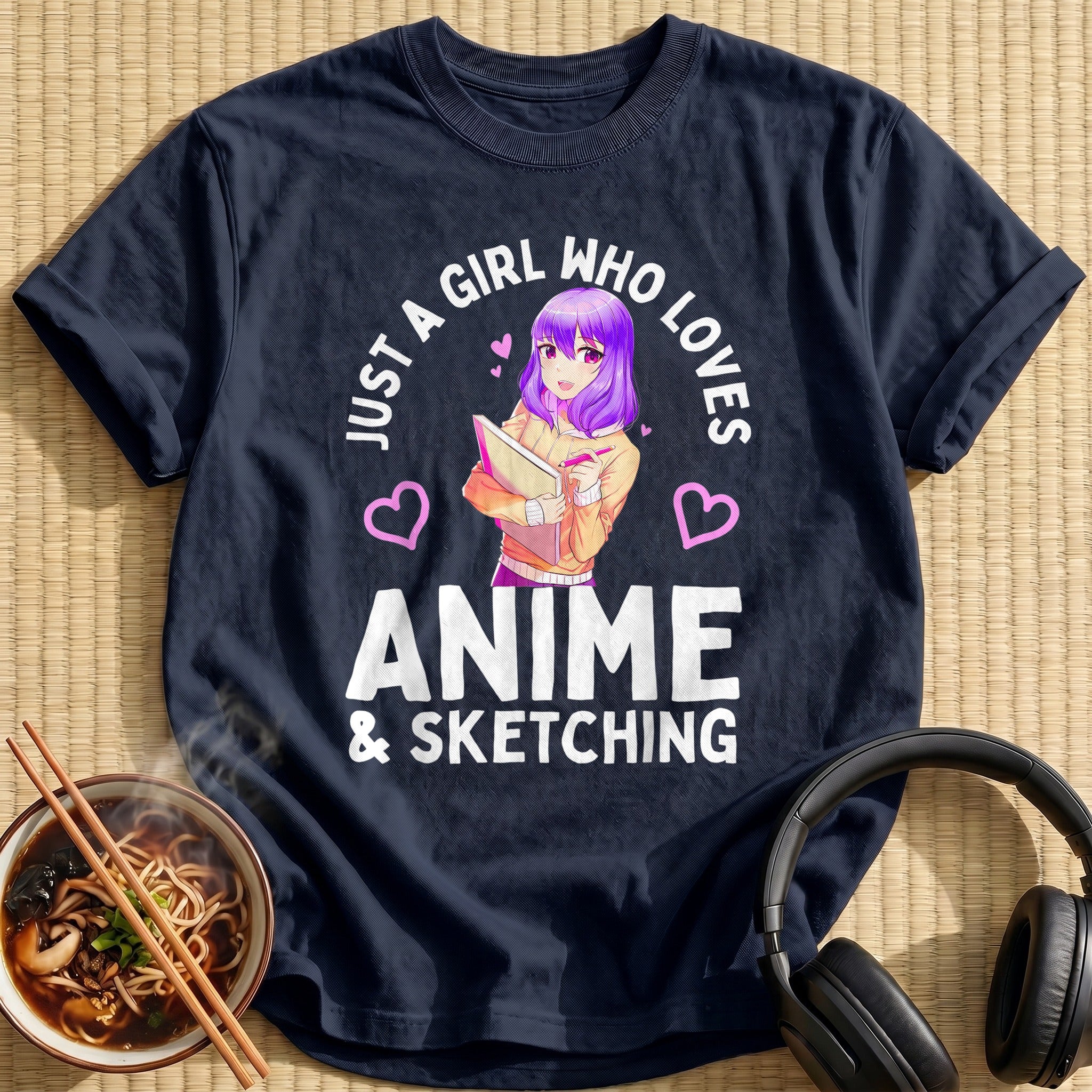 Purple Hair Sketching Anime Girl - Navy