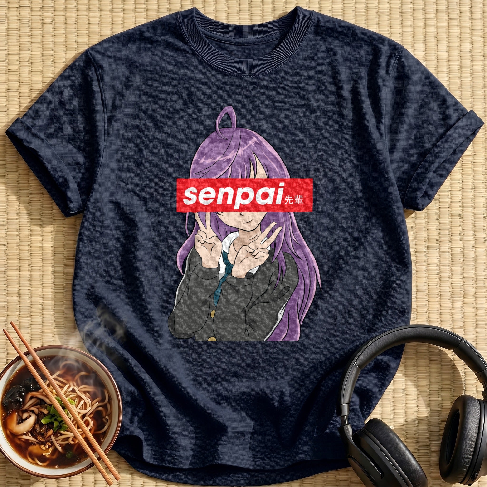 Purple Haired Senpai Peace Sign Girl - Navy