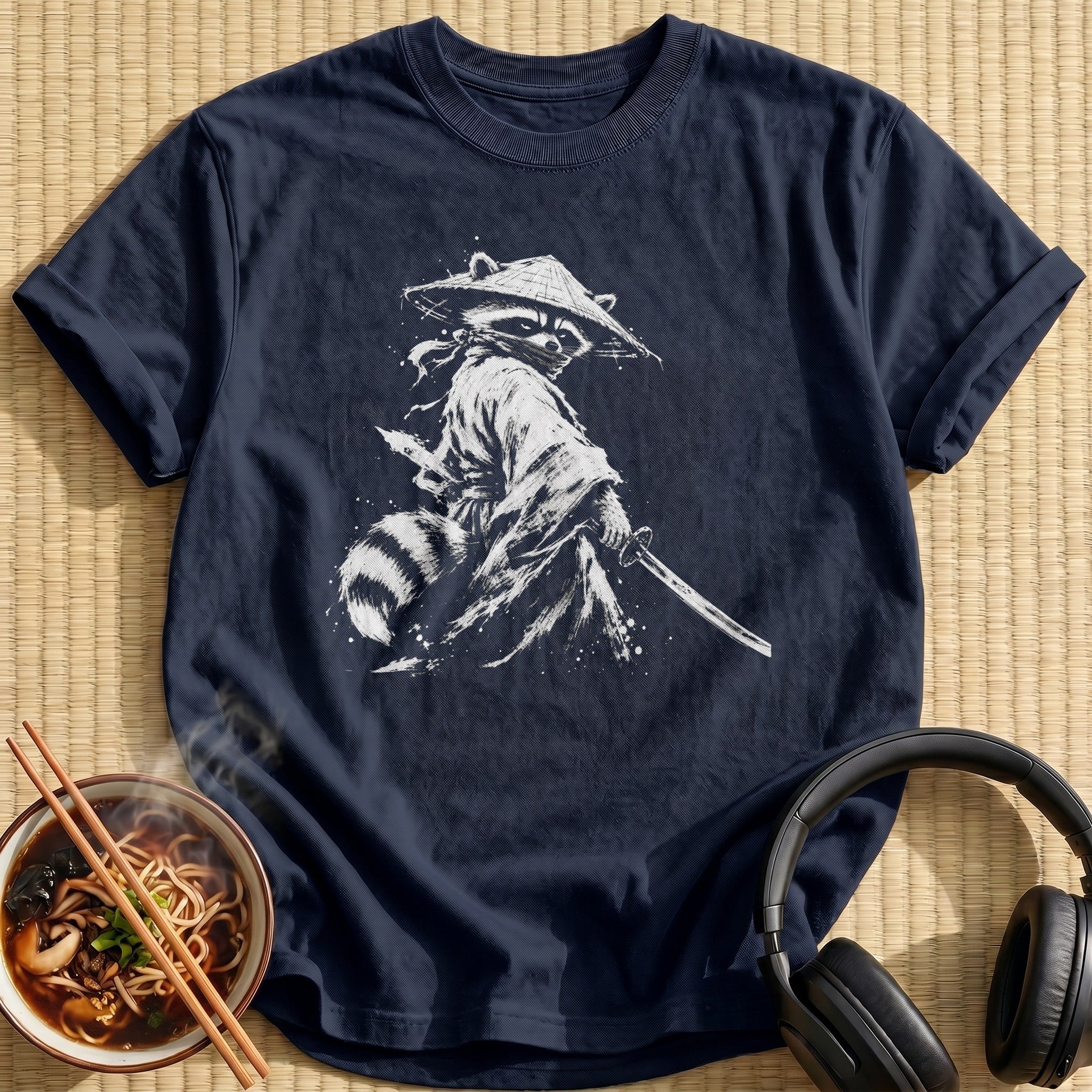Raccoon Ronin Straw Hat Monochrome