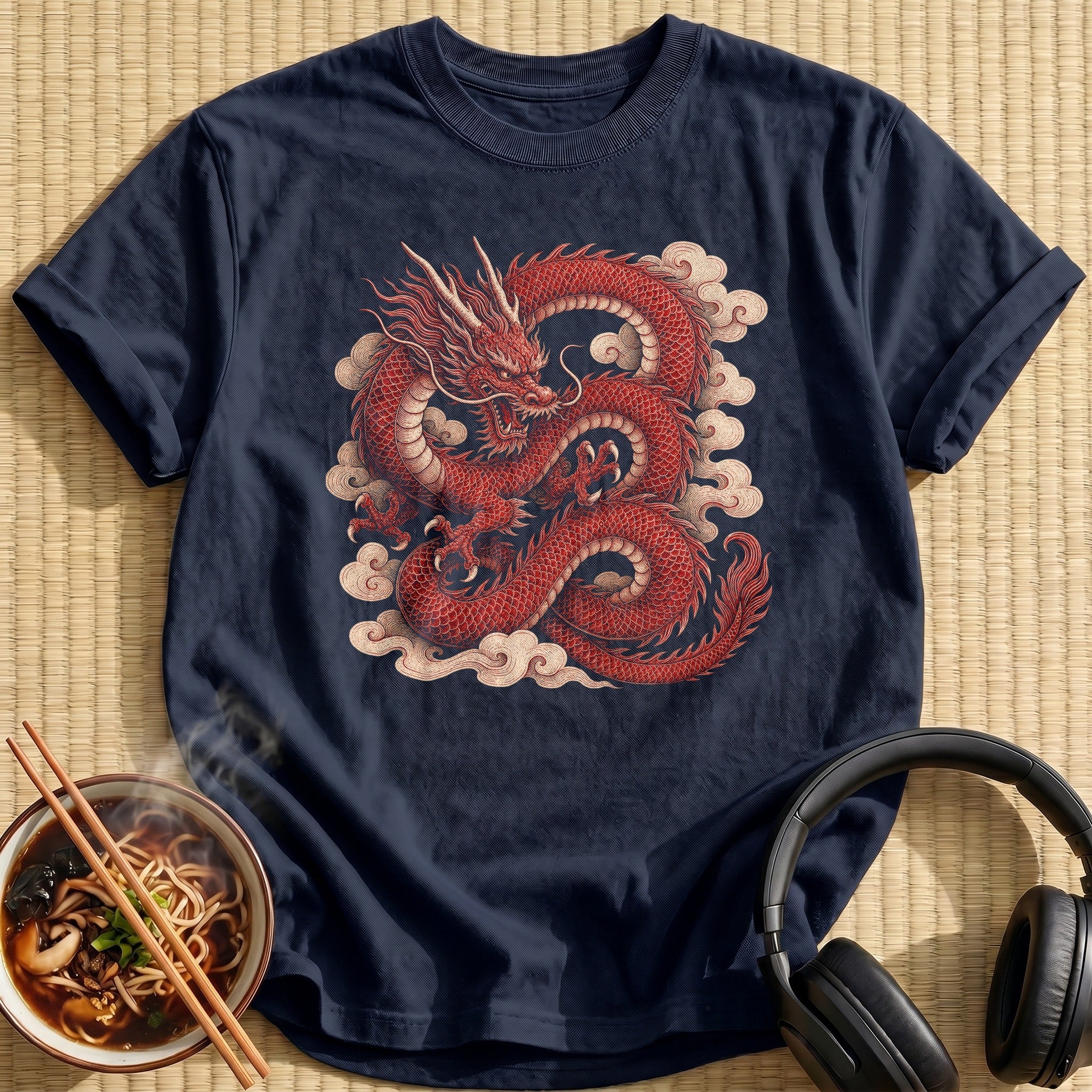 Red Chinese Dragon Cloud Swirls