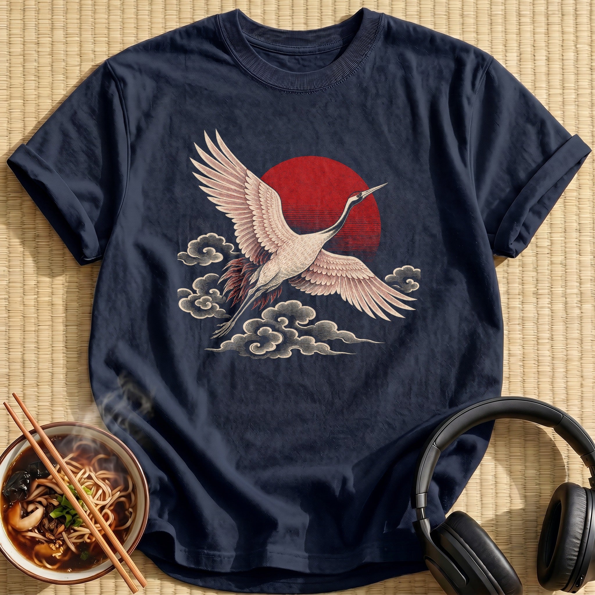Red Crowned Crane Rising Sun