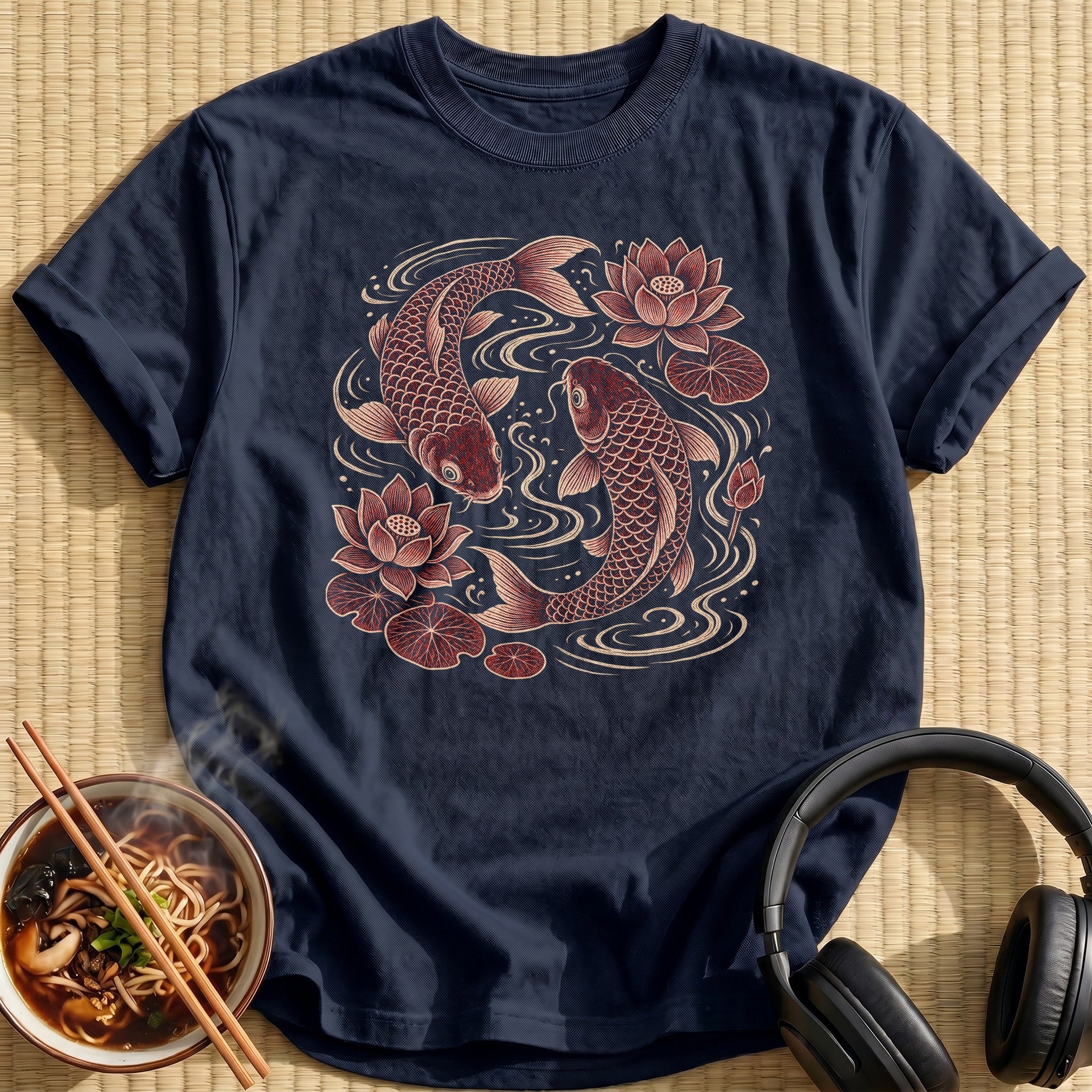 Red Koi Fish Lotus Flowers