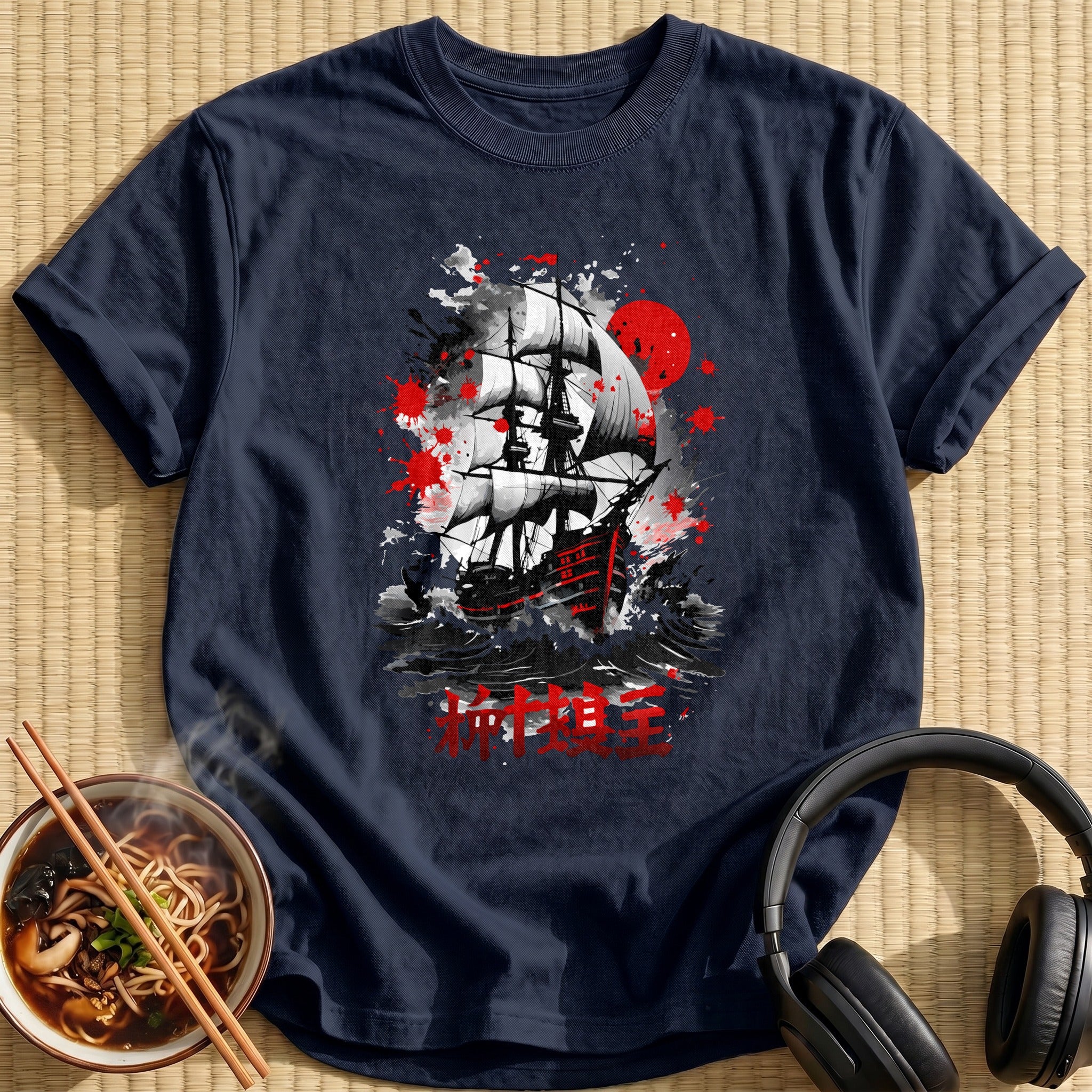 Red Sun Pirate Ship Inksplatter - Navy