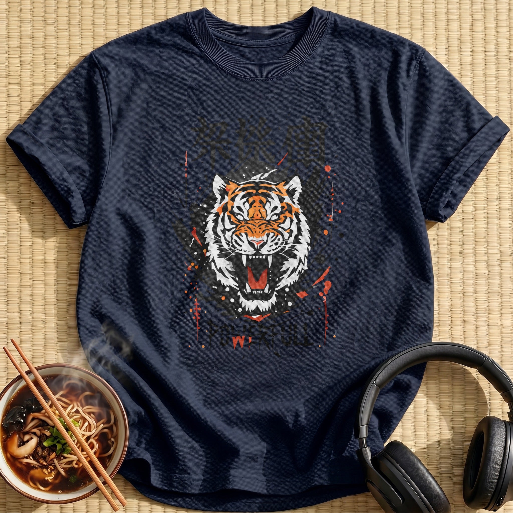 Roaring Powerful Tiger Head Kanji - Navy