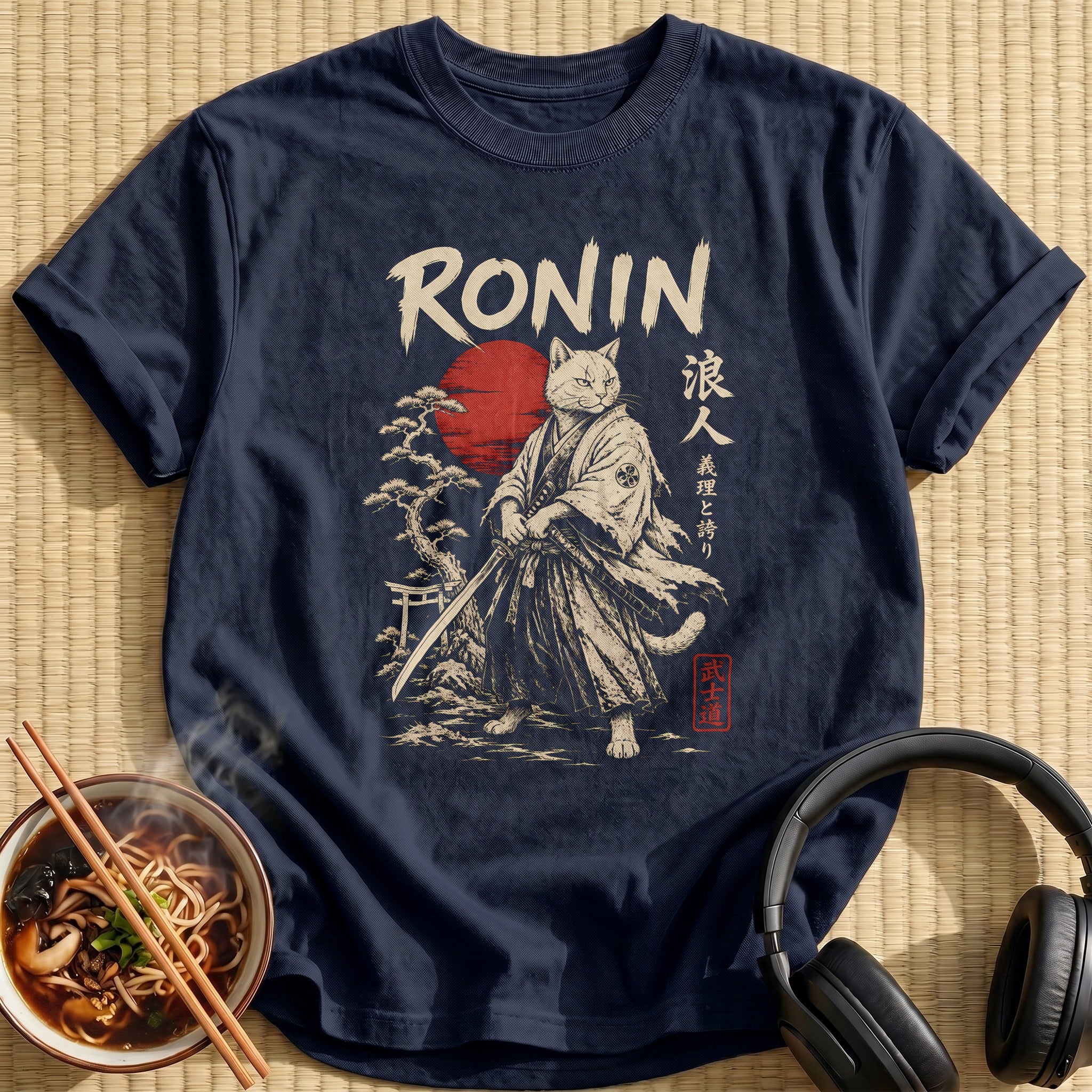 Ronin Cat Ukiyoe 77 - Navy