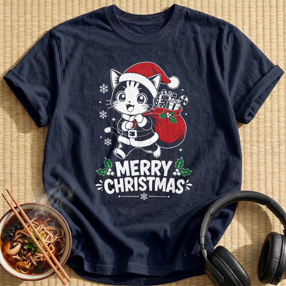 Santa Cat Merry Christmas 11 - Navy