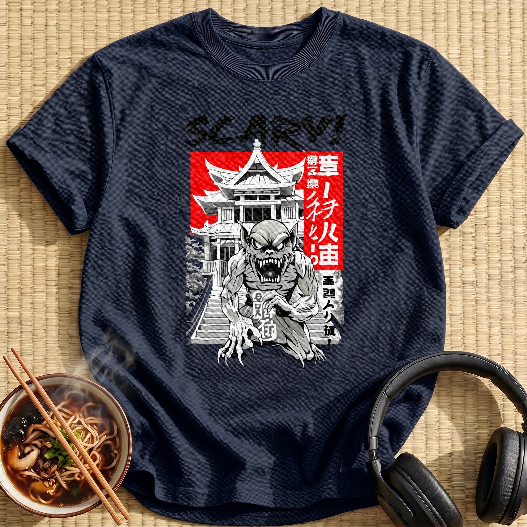 Scary Snarling Goblin Temple Scene - Navy