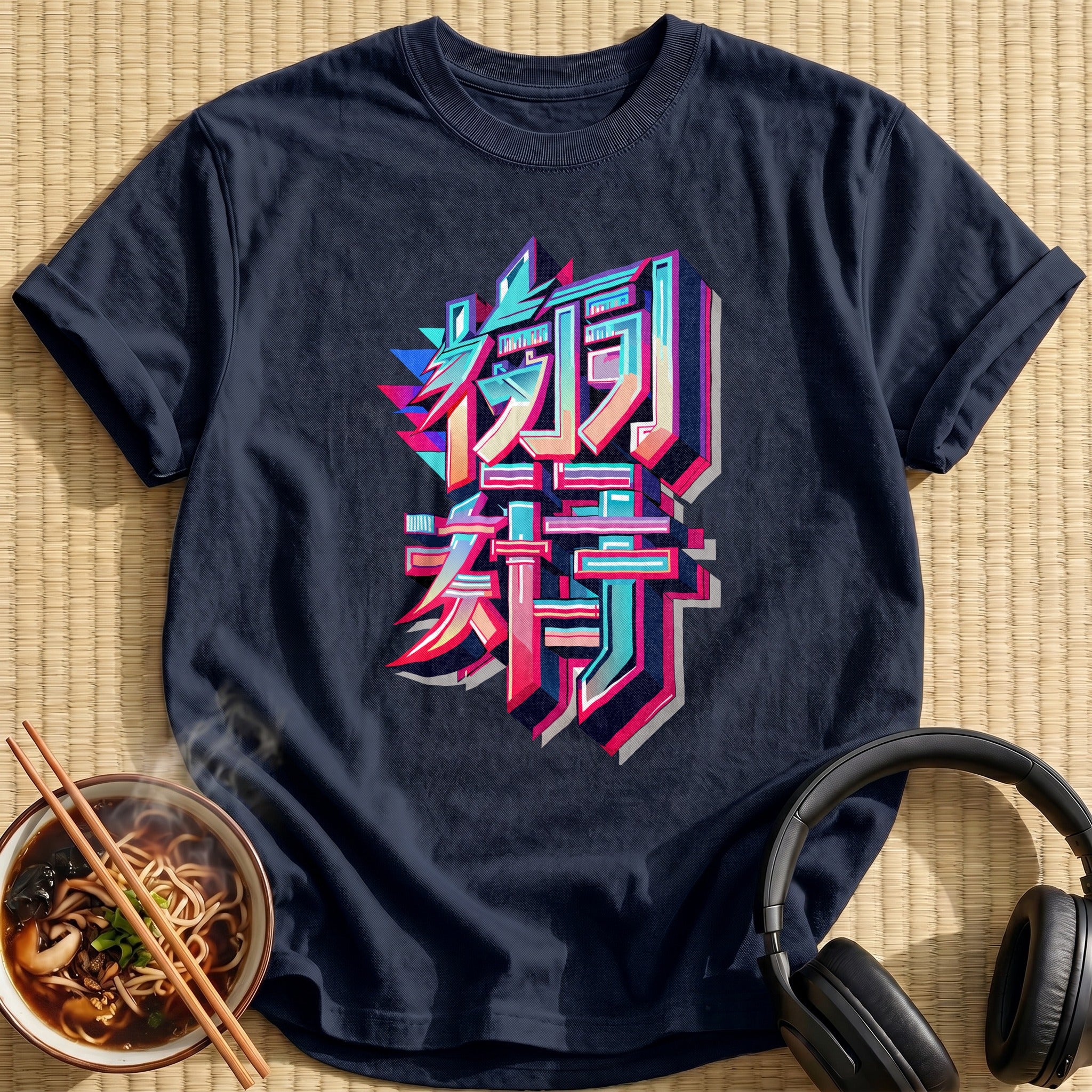 Sharp Neon Chrome Japanese Lettering - Navy