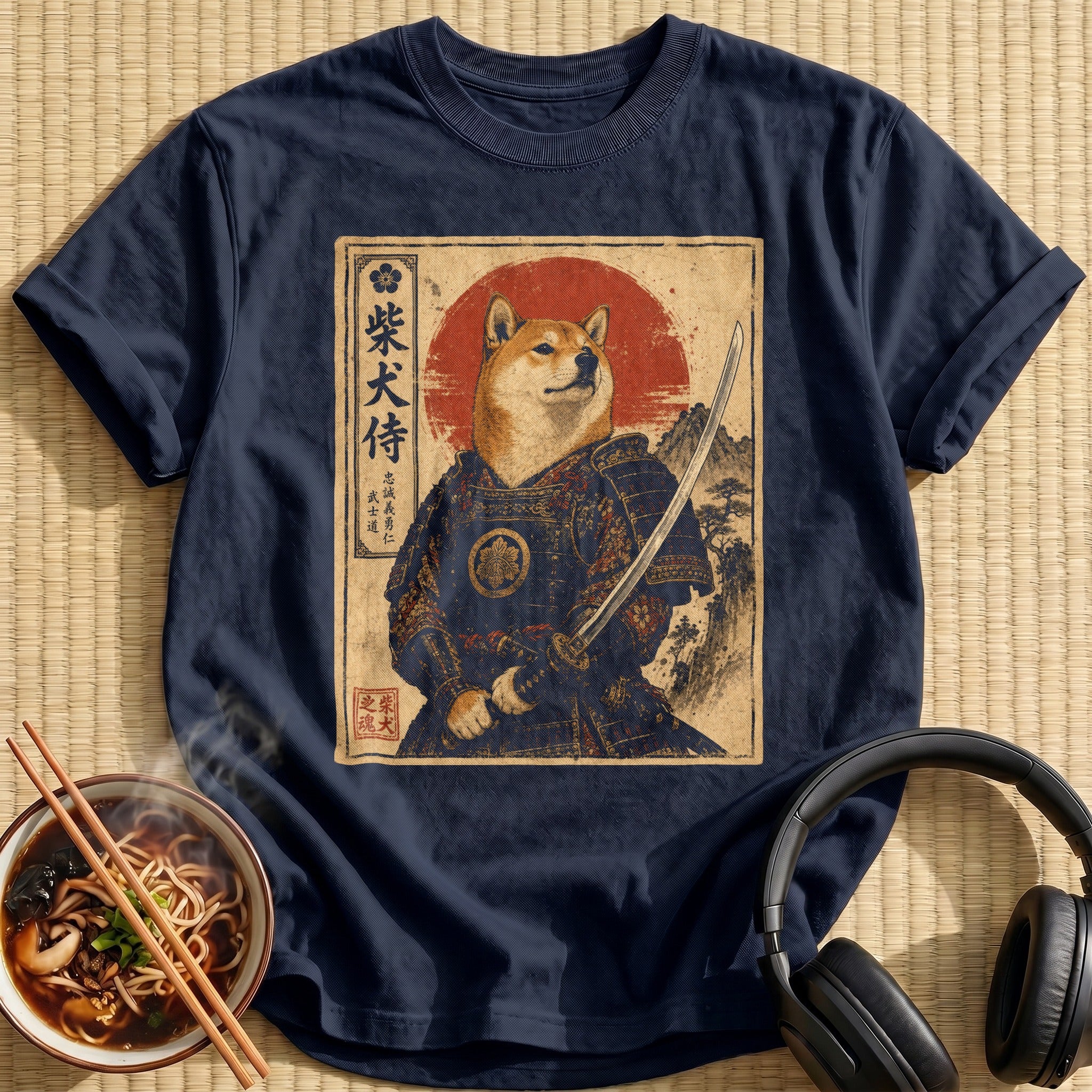 Shiba Inu Samurai Mountain Backdrop