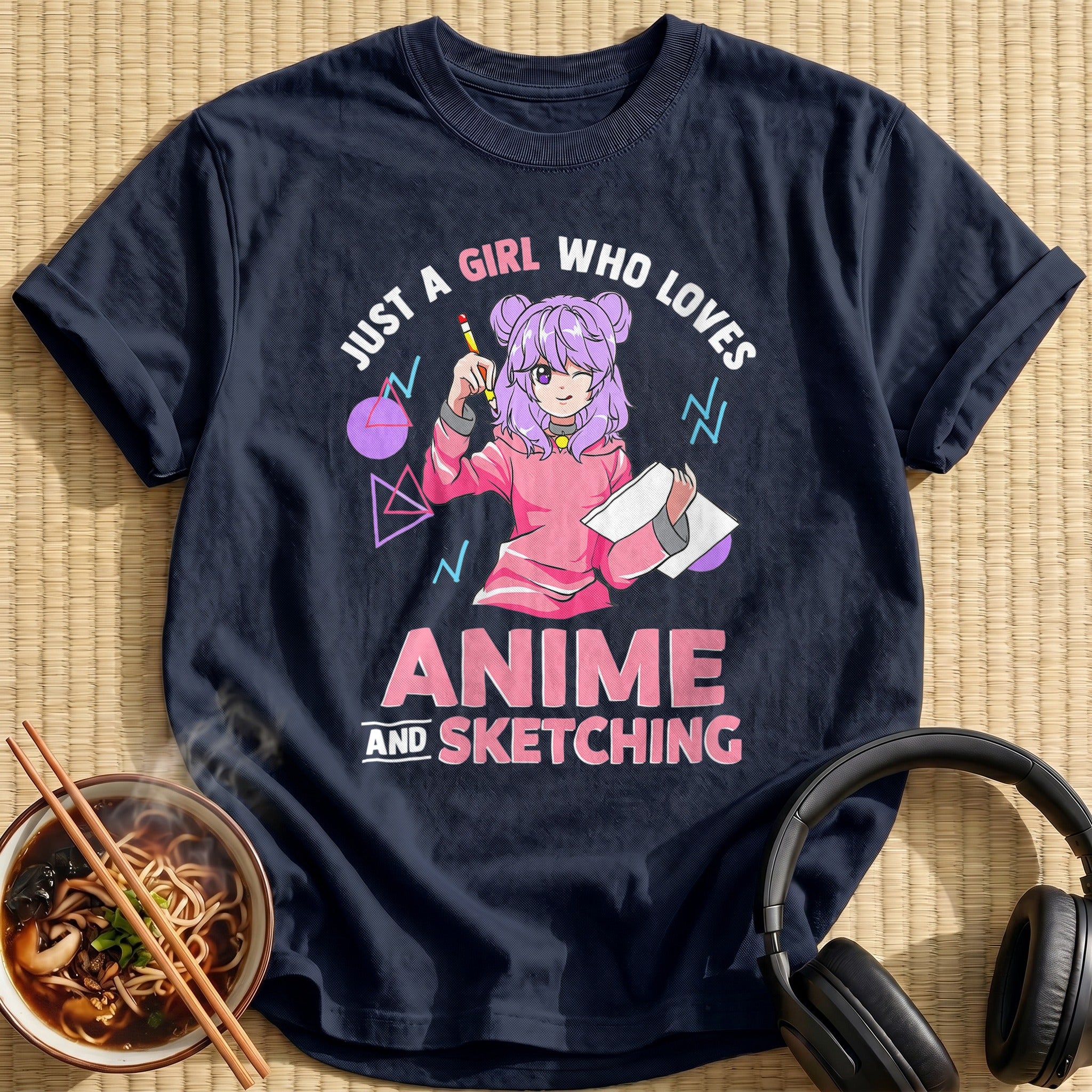 Sketching Girl Loves Anime VNeck - Navy