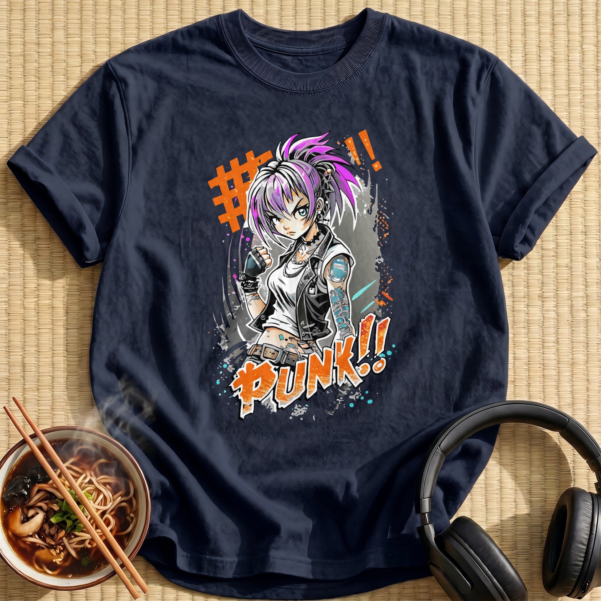 Tattooed Punk Anime Rebel Girl - Navy