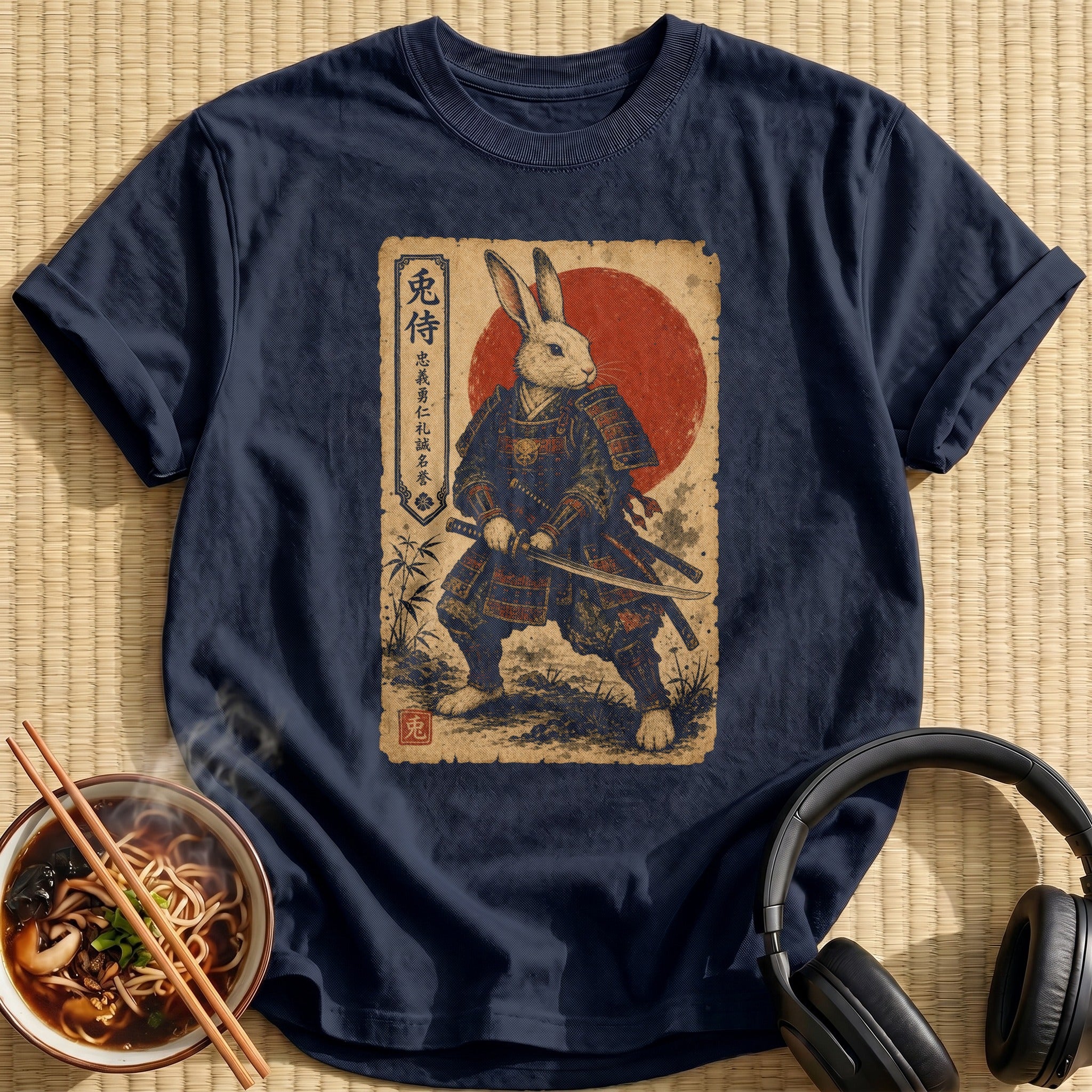 Vintage Samurai Rabbit Red Sun