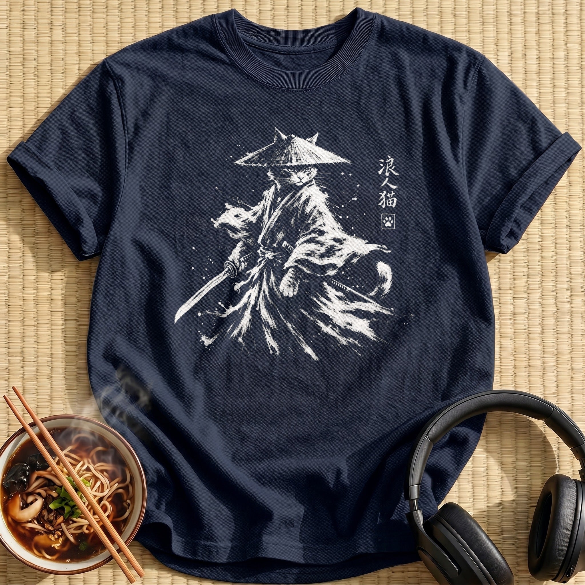 White Ink Ronin Cat Swordsman