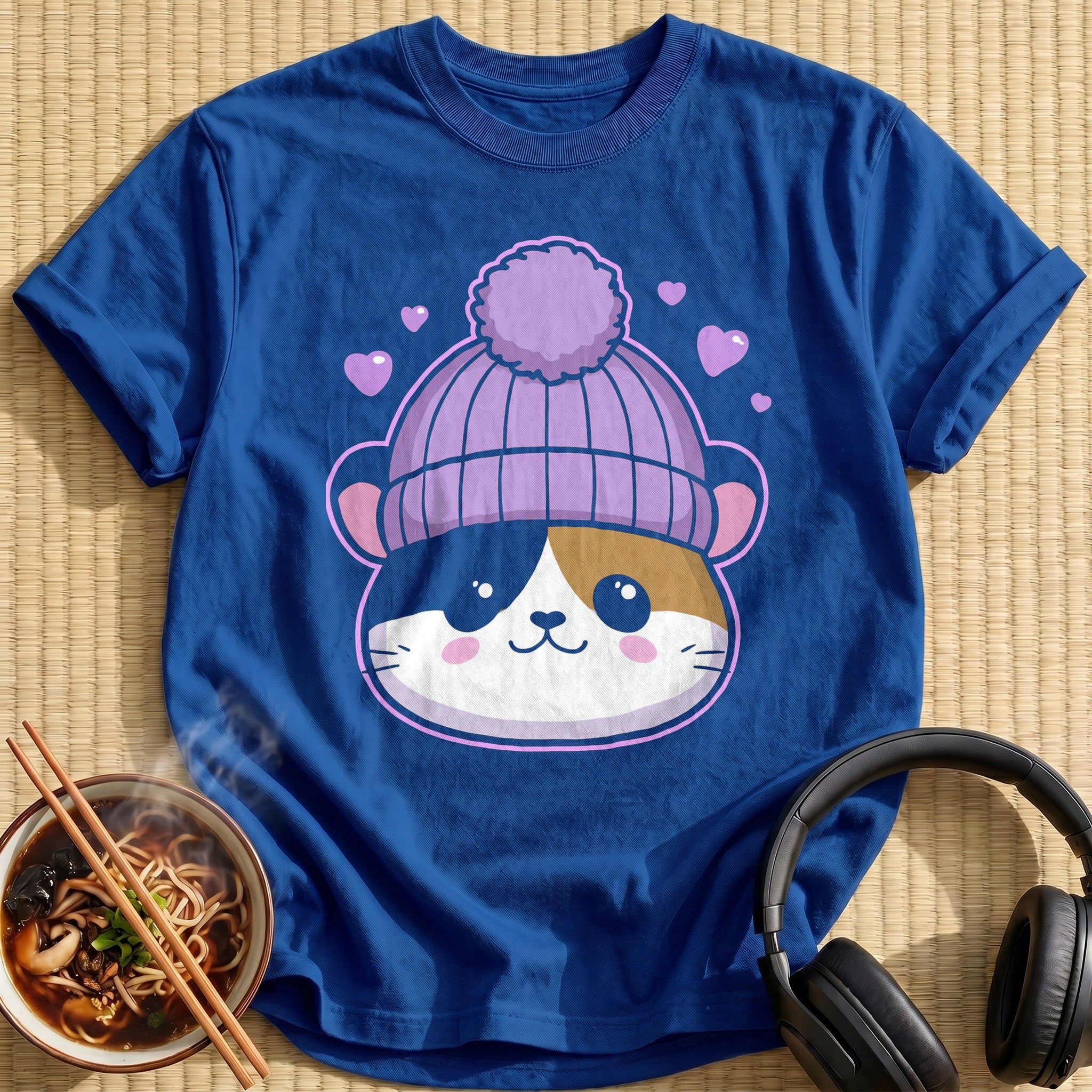 Calico Lavender Pom Beanie