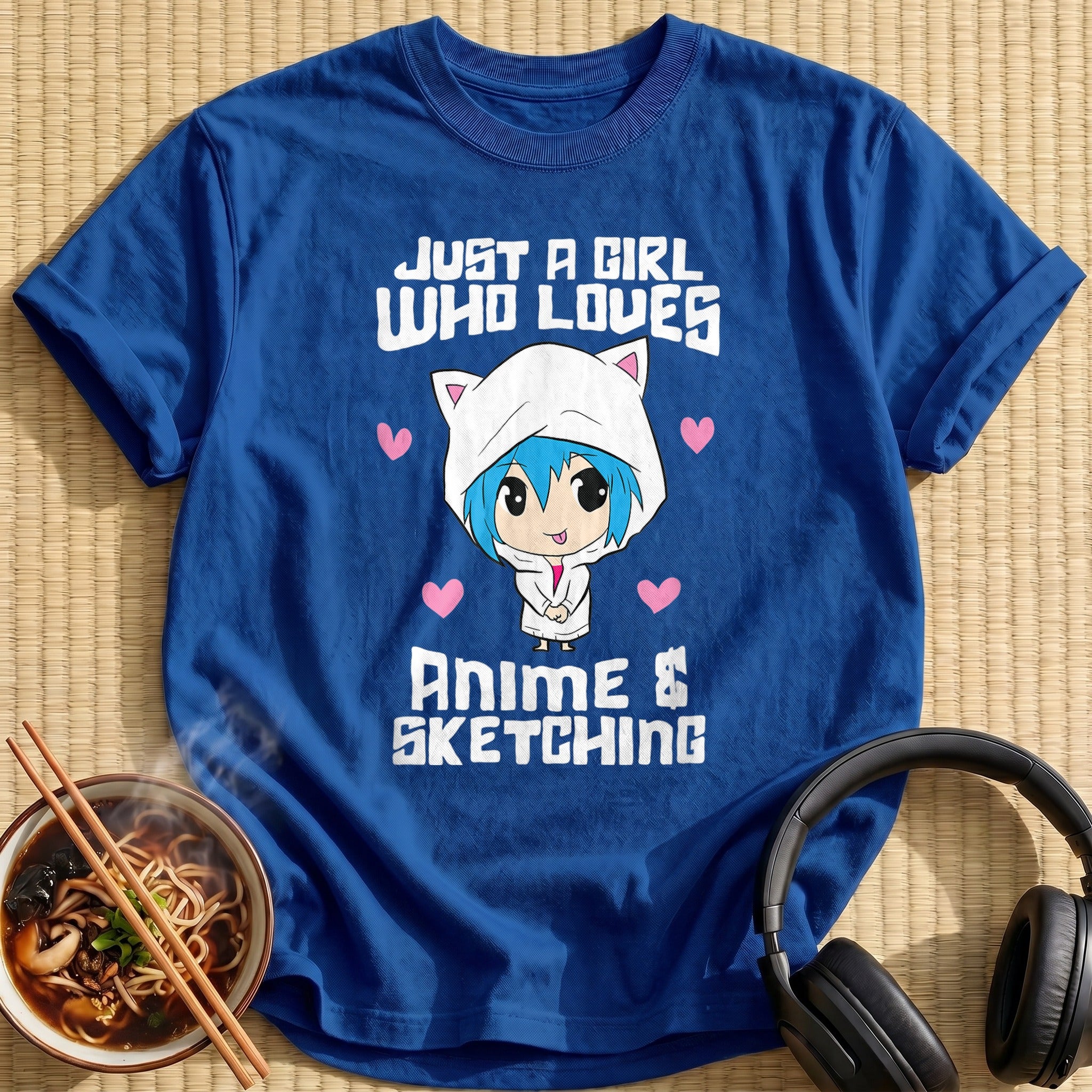 Chibi Blue Hair Cat Hood Girl - Royal