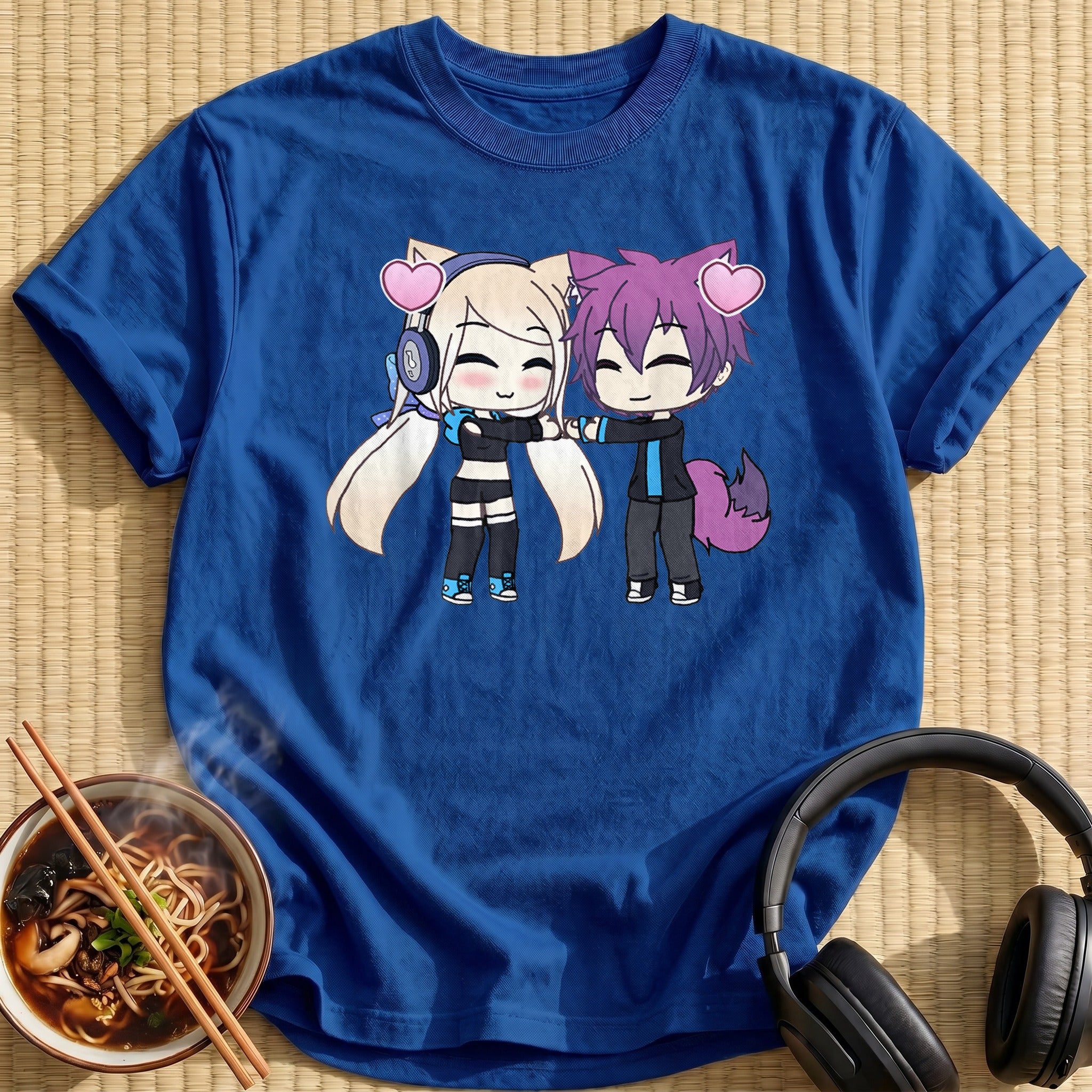 Chibi Cat Ear Couple Hearts - Royal