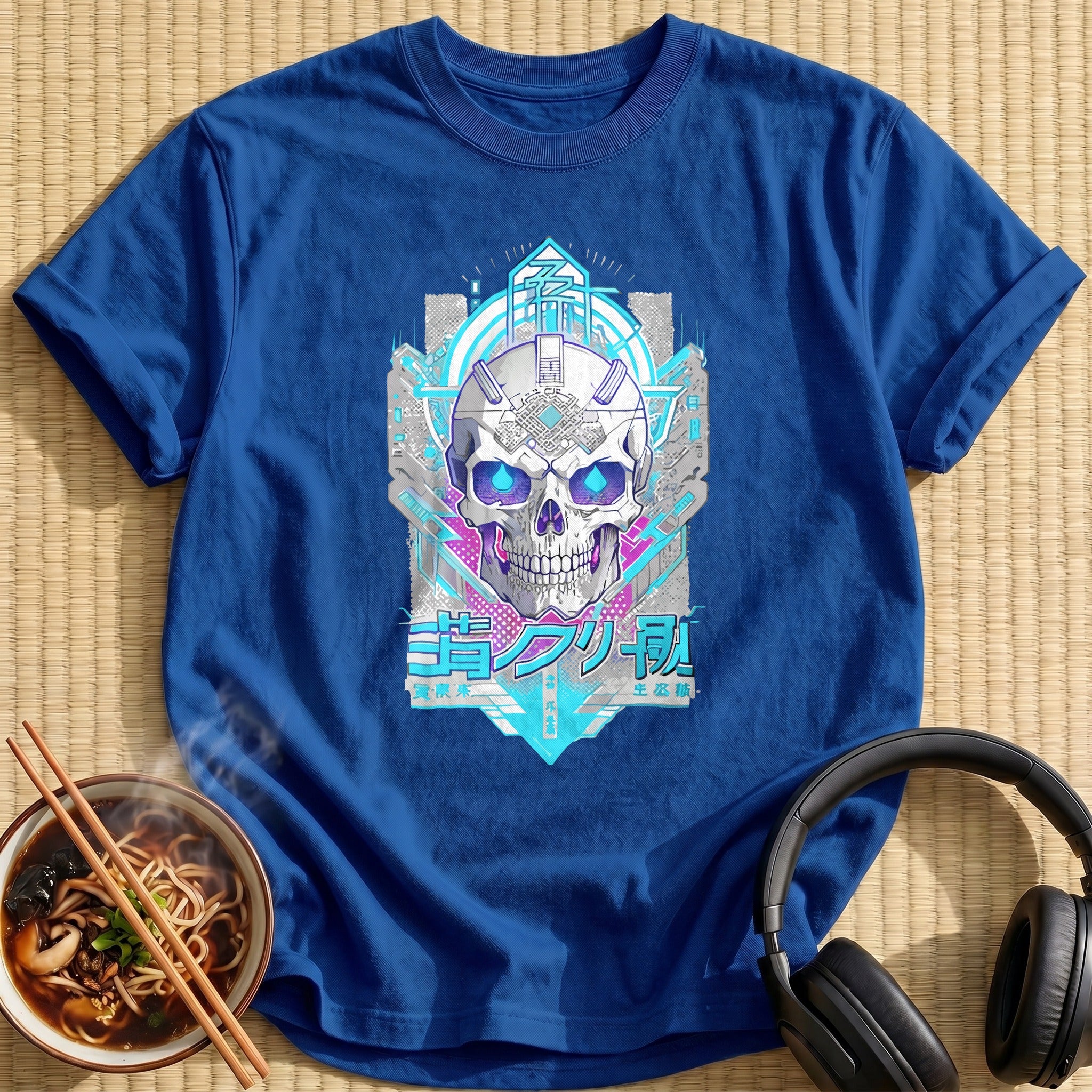 Cyberpunk Blue Cyborg Tech Skull - Royal