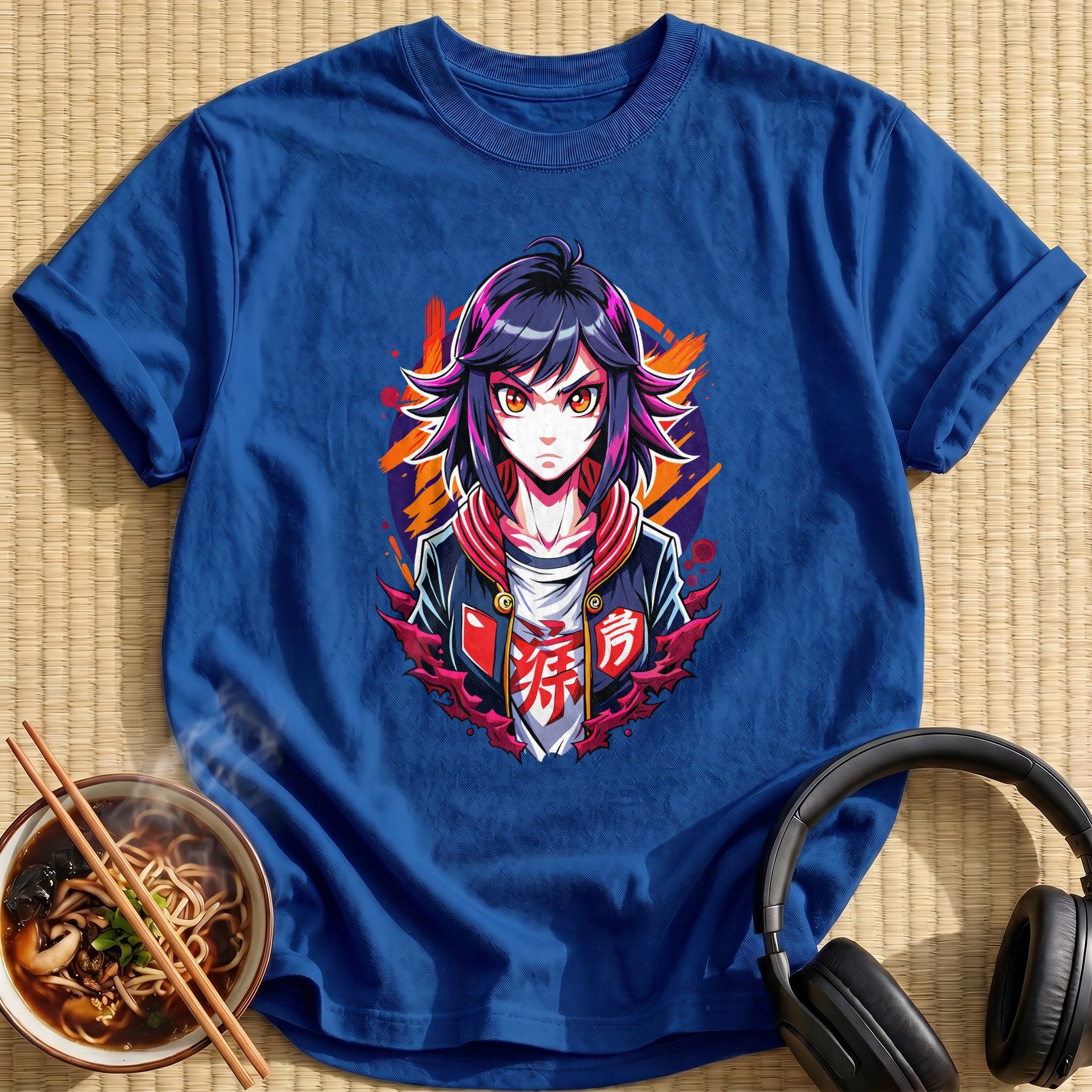 Fierce Glaring Anime Girl Jacket - Royal