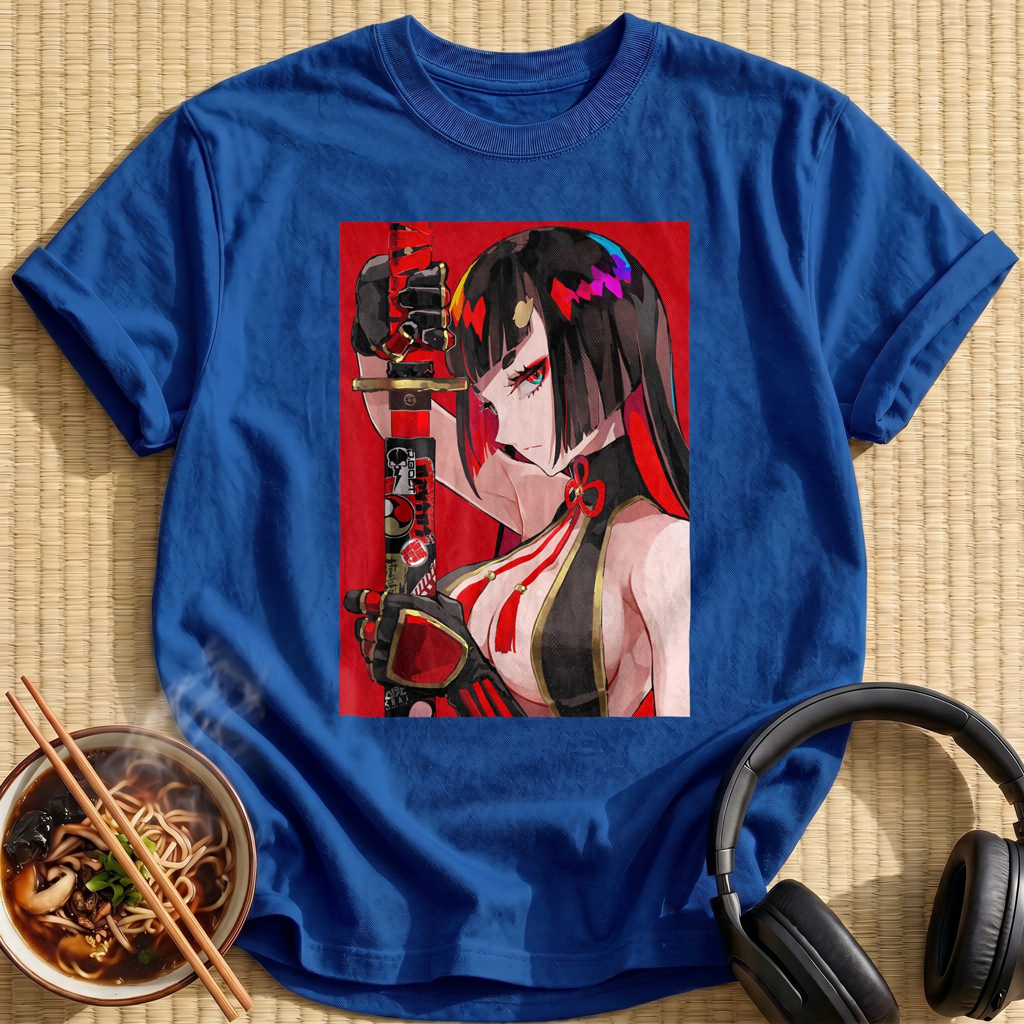 Fierce Katana Warrior Waifu Red Background - Royal