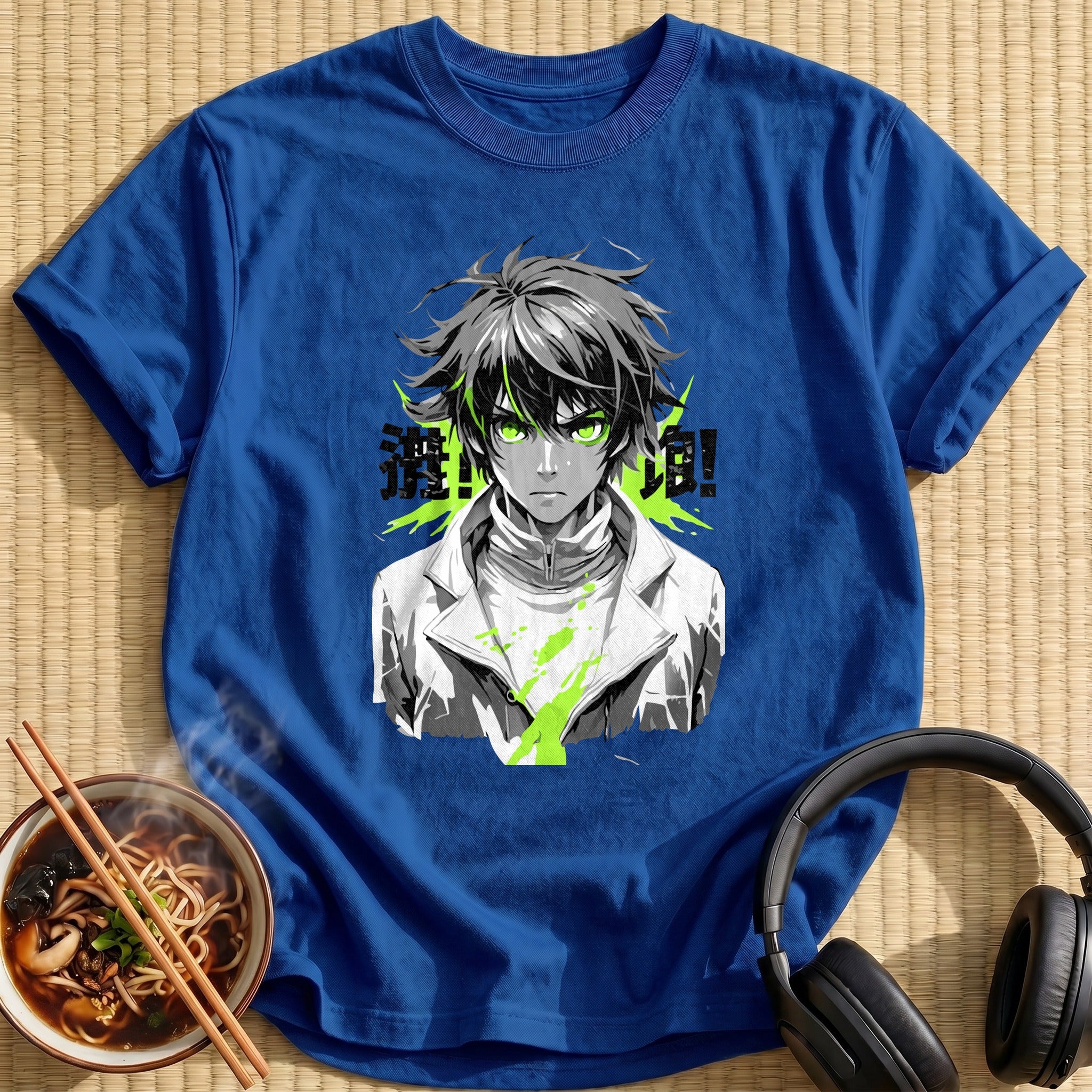 Green Eyed Anime Boy Monochrome Portrait - Royal