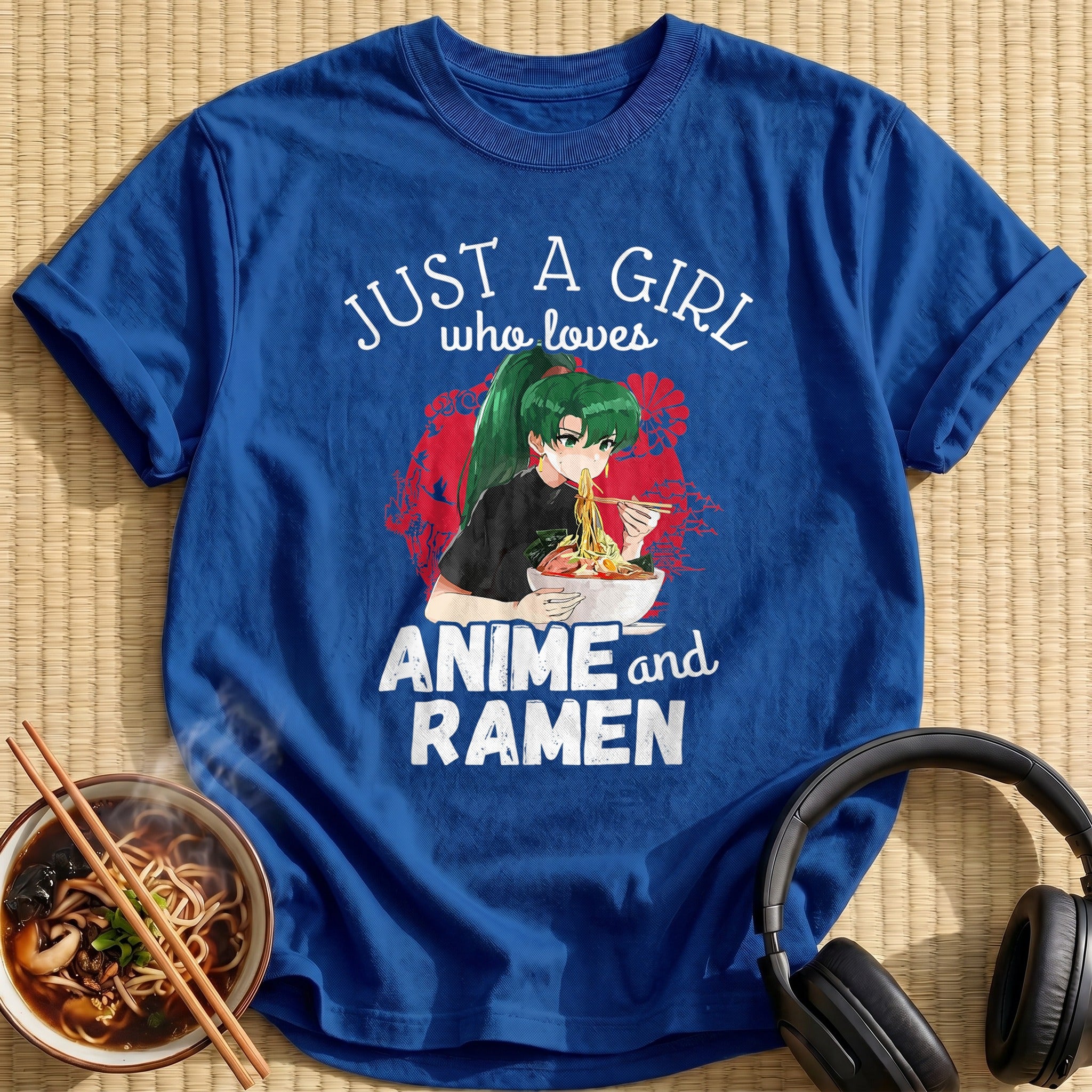 Green Ponytail Girl Eating Ramen - Royal