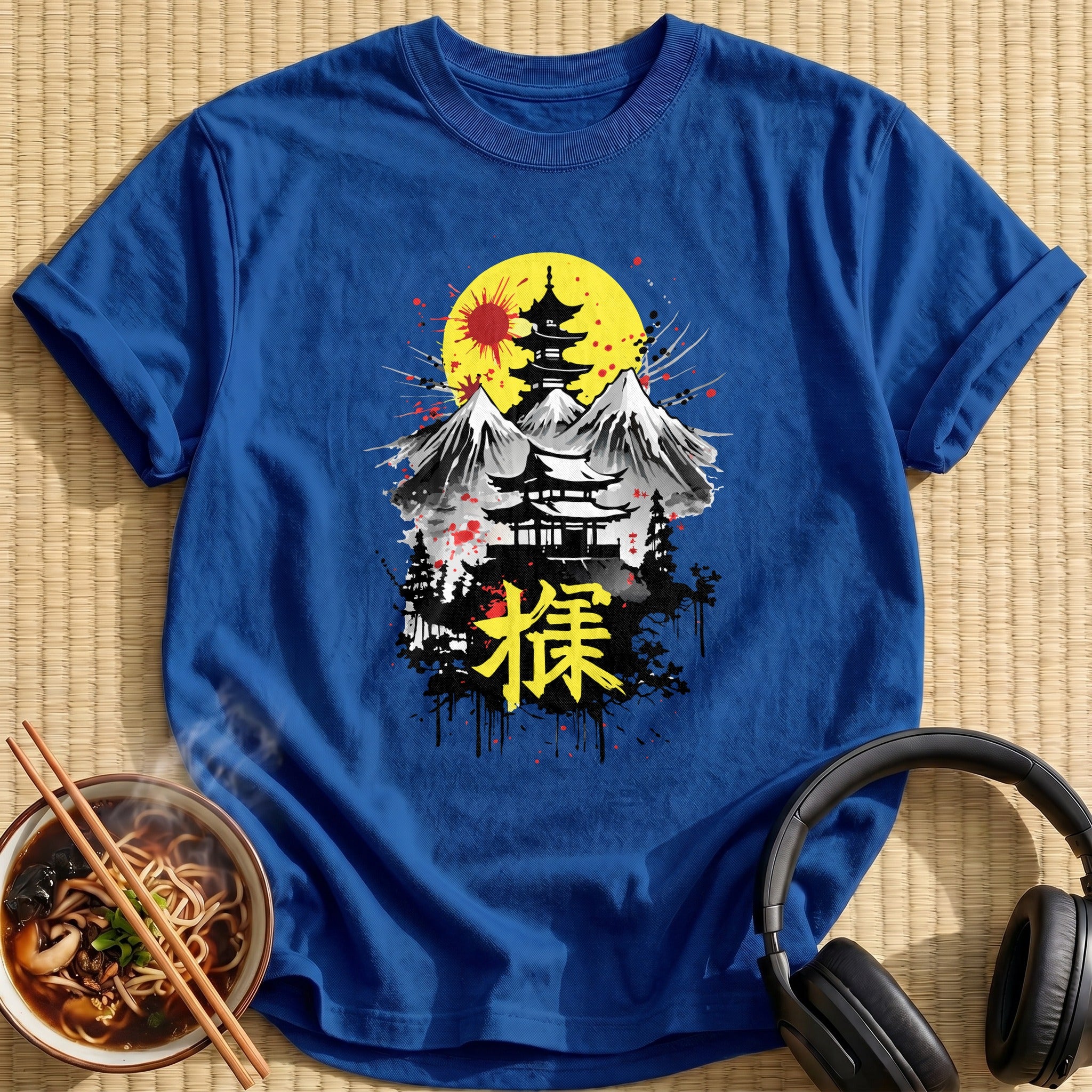 Japanese Pagoda Mountains Red Sun - Royal
