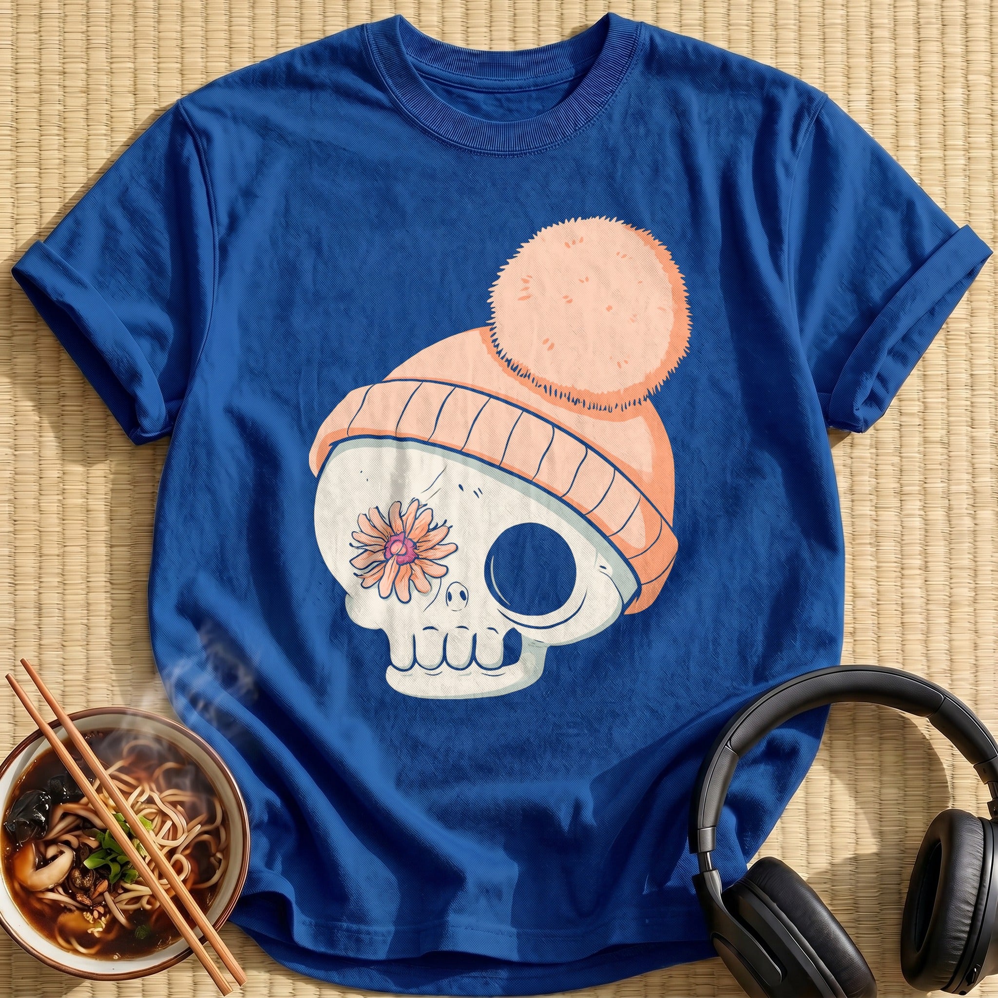 Peach Beanie Flower Skull