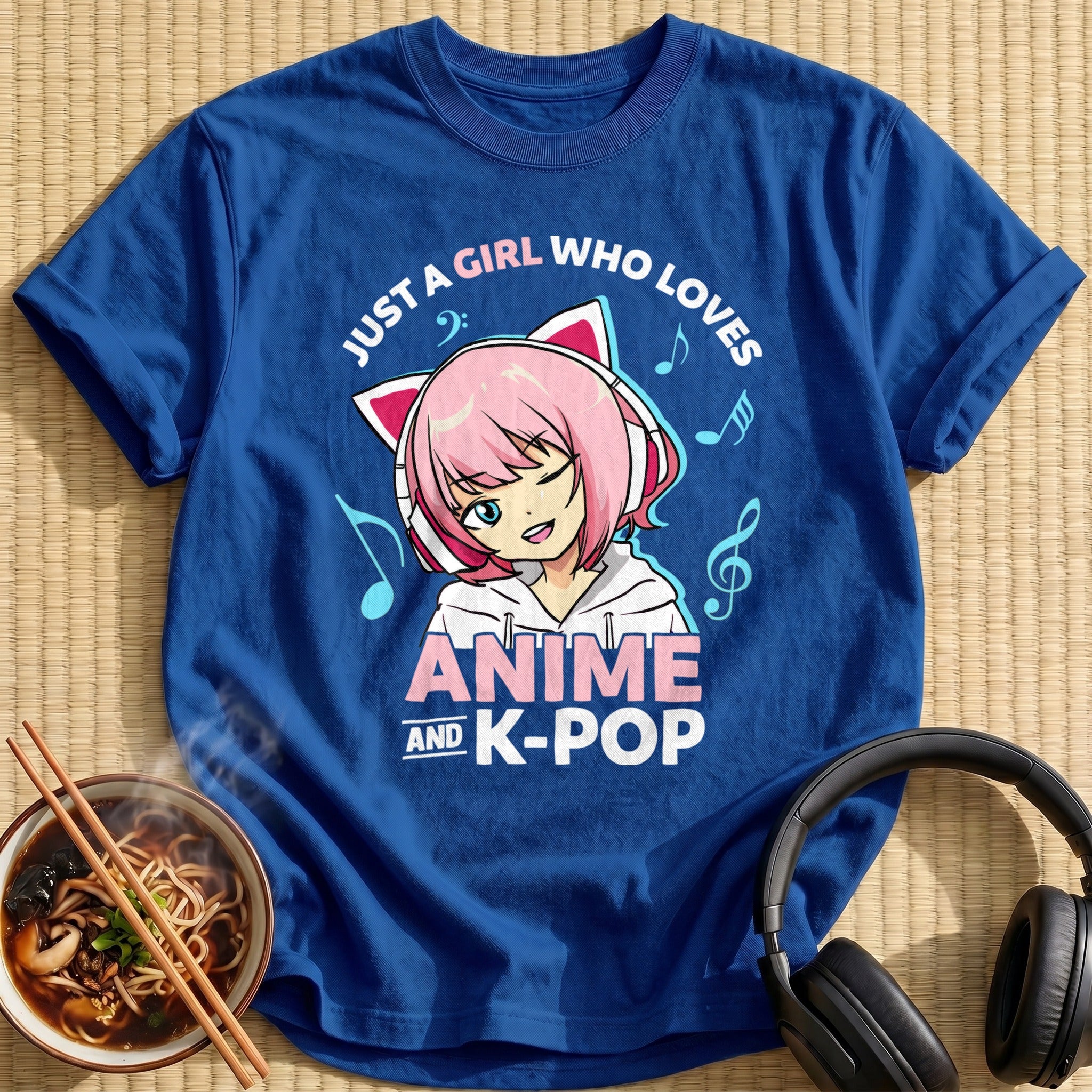 Pink Cat Headphones Music Girl - Royal