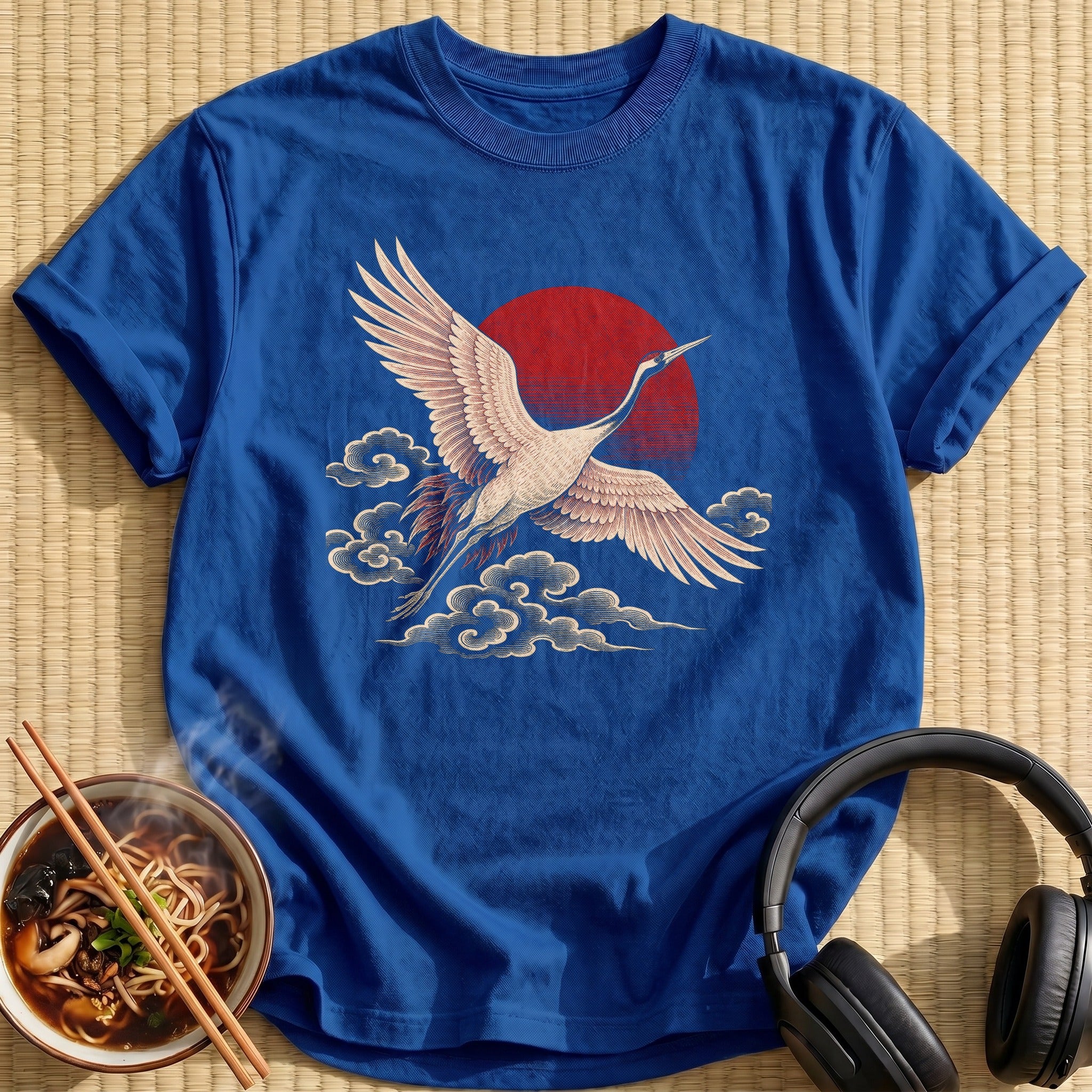 Red Crowned Crane Rising Sun