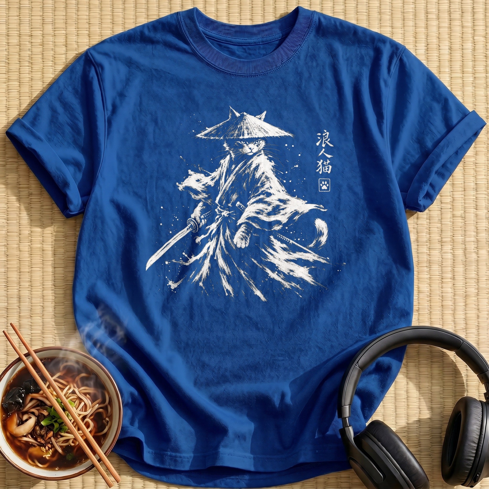 White Ink Ronin Cat Swordsman