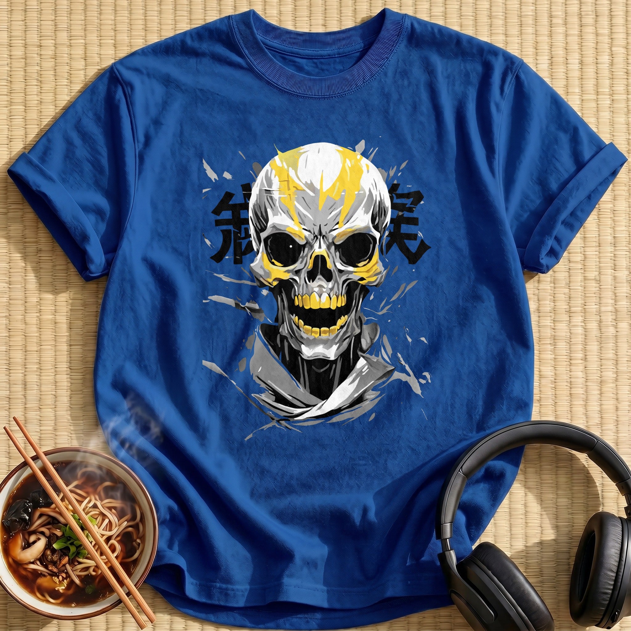 Yellow Flame Grinning Human Skull - Royal