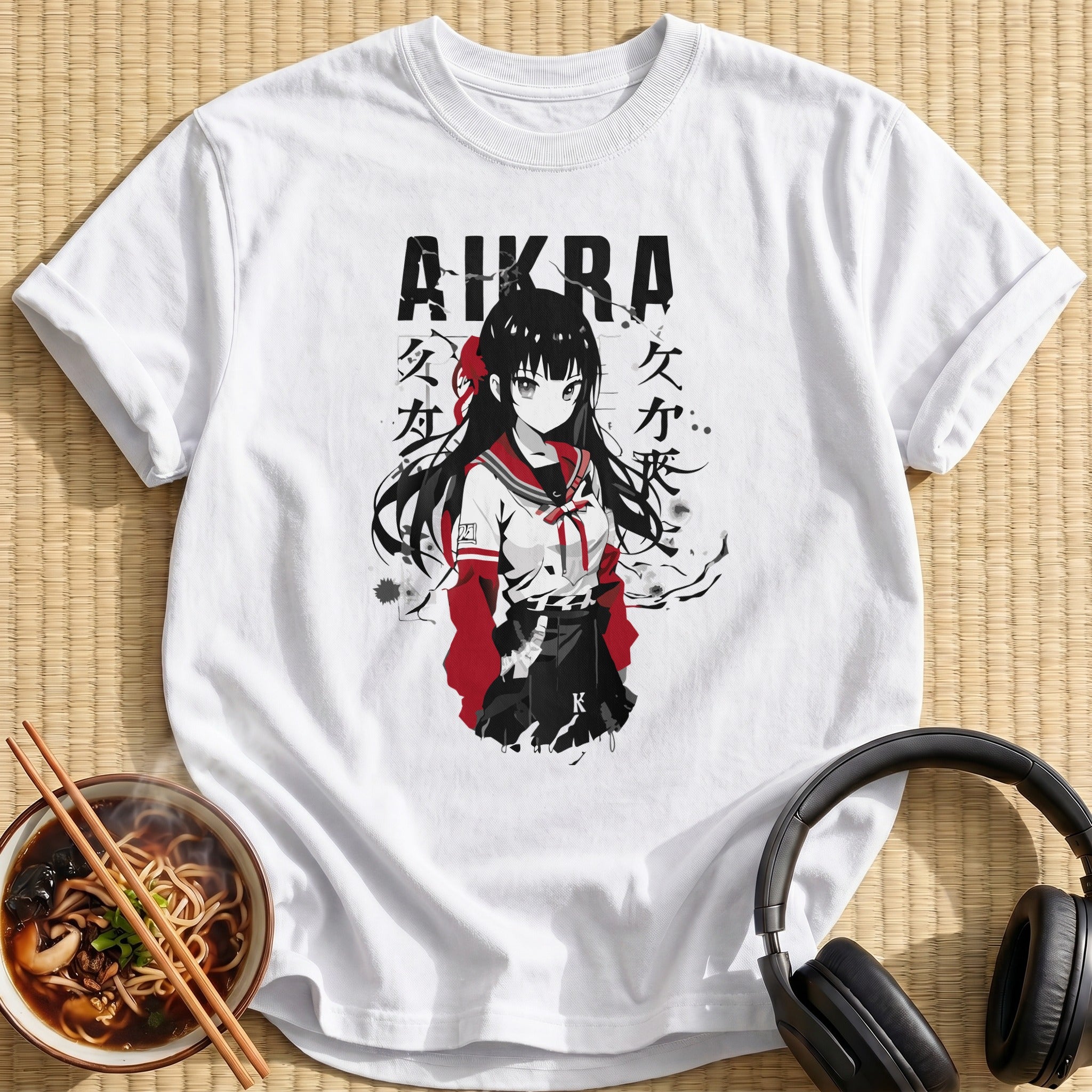 Aikra Schoolgirl Monochrome Red Accent - White