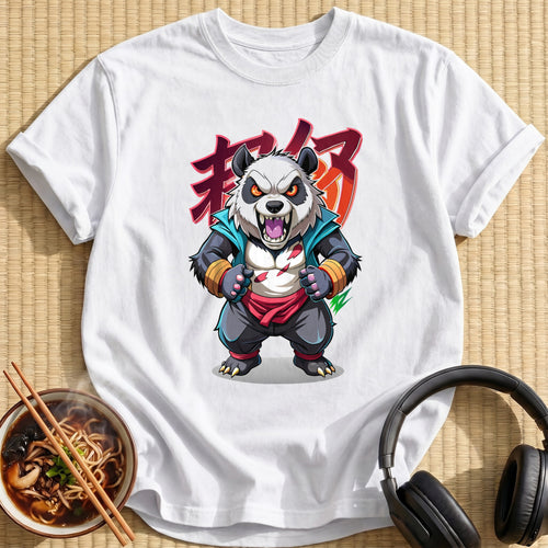 Angry Fighting Panda Warrior Cartoon - White