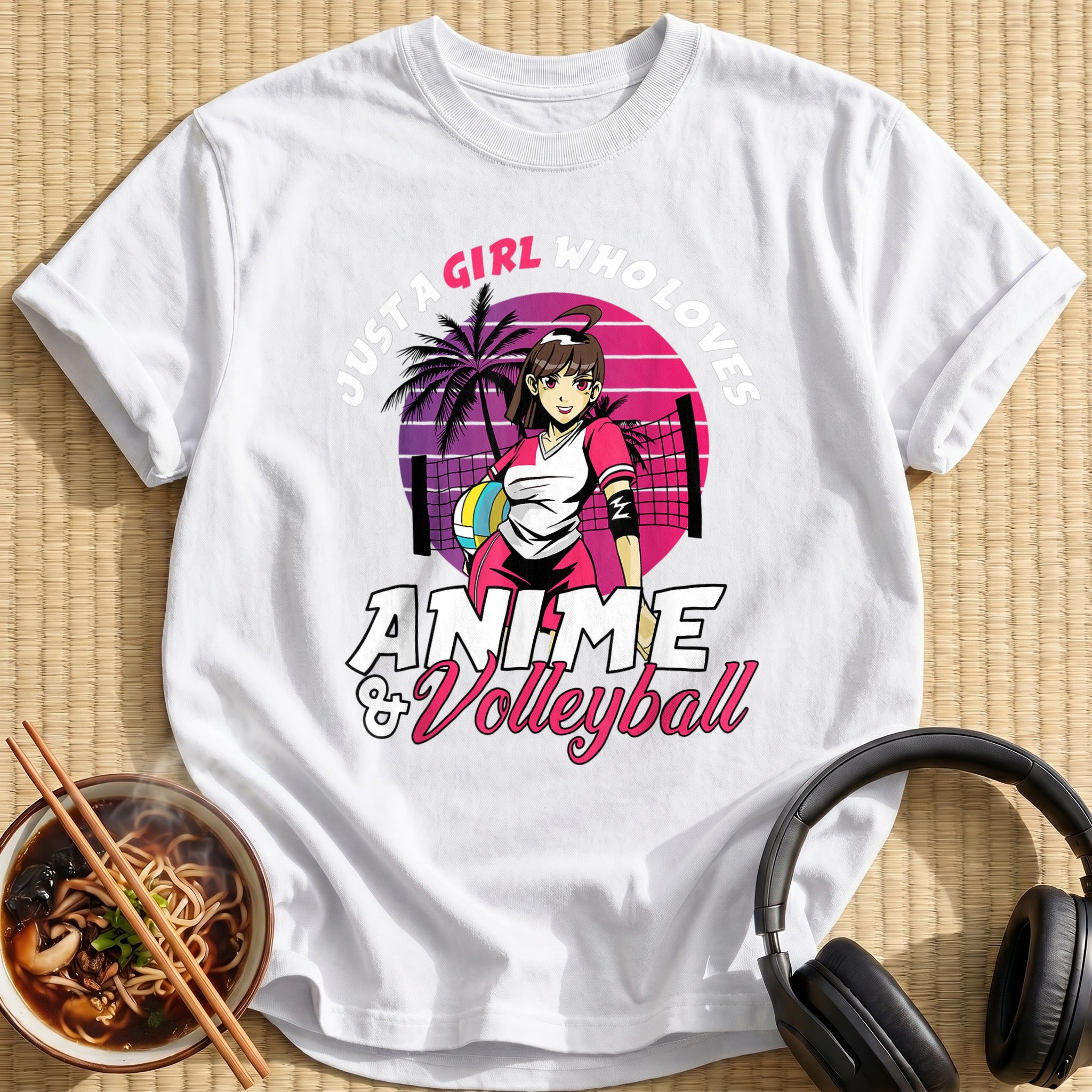 Anime Volleyball Girl Sunset Retro Style - White