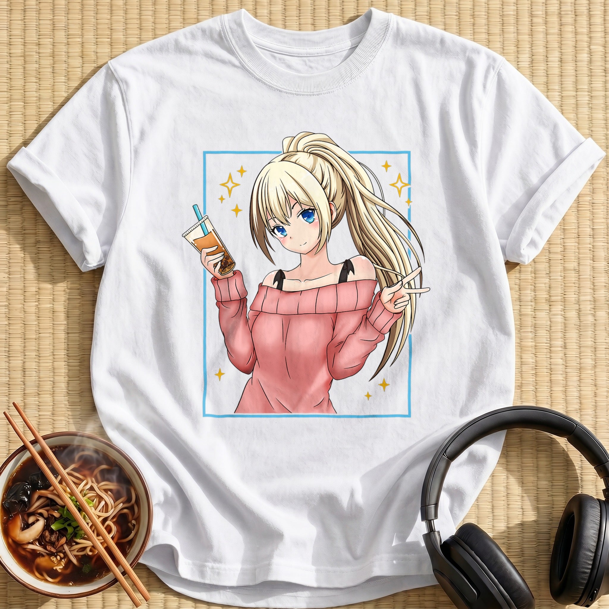 Blonde Anime Girl Bubble Tea - White