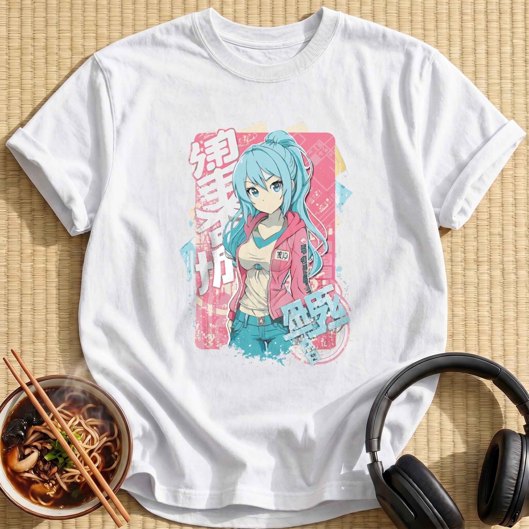 Blue Haired Girl Pink Jacket - White