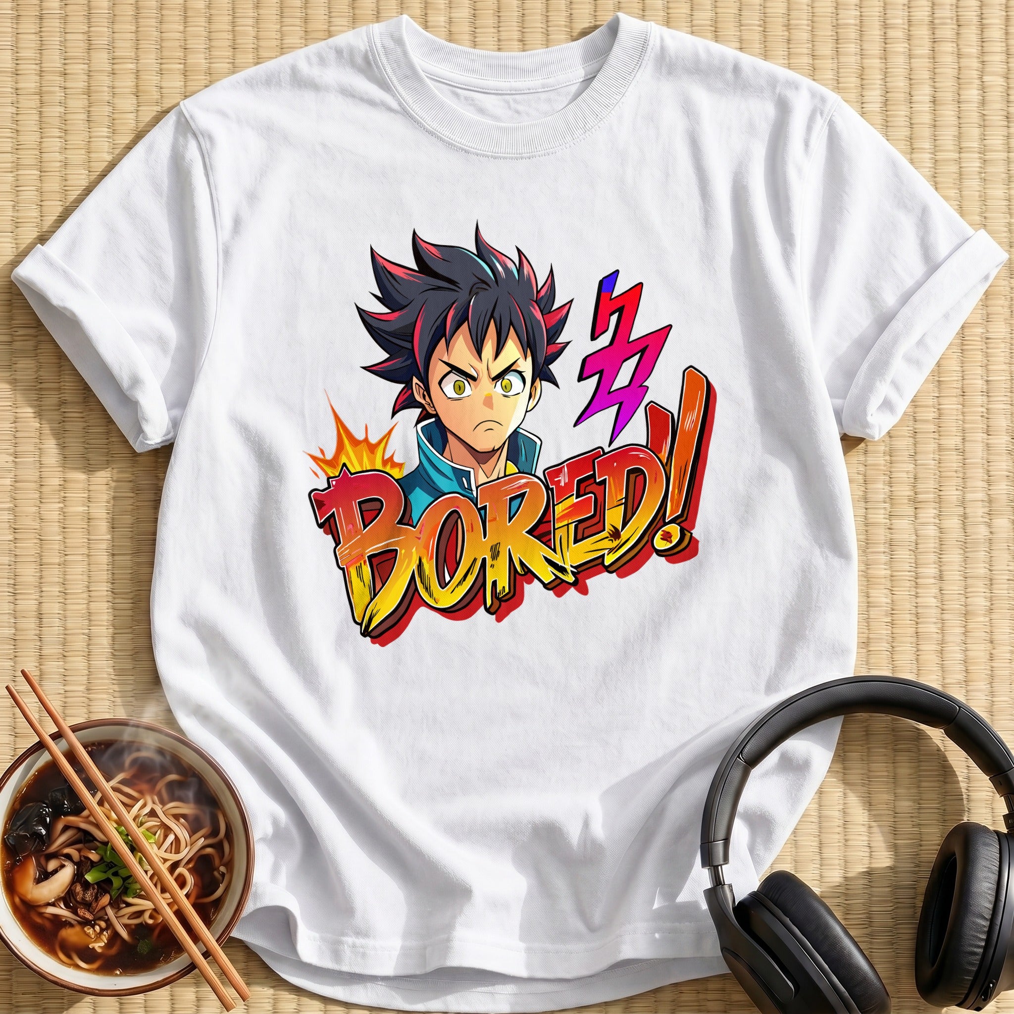 Bored Spiky Hair Anime Boy - White