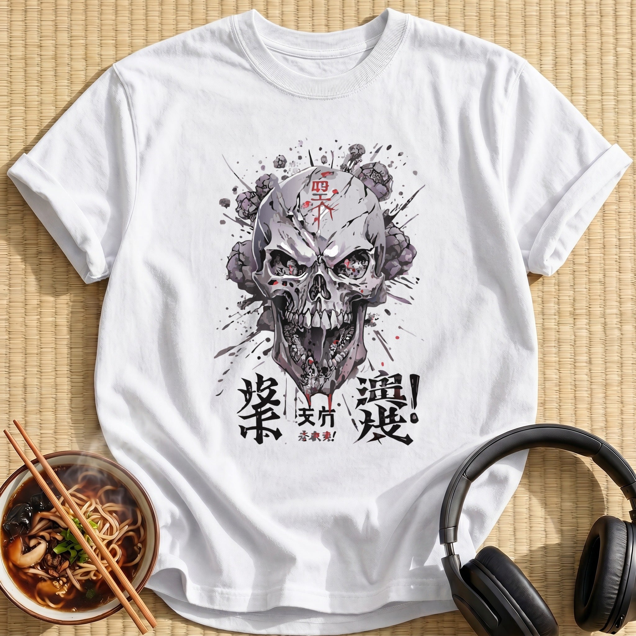 Cracked Grey Skull Blood Splatter - White