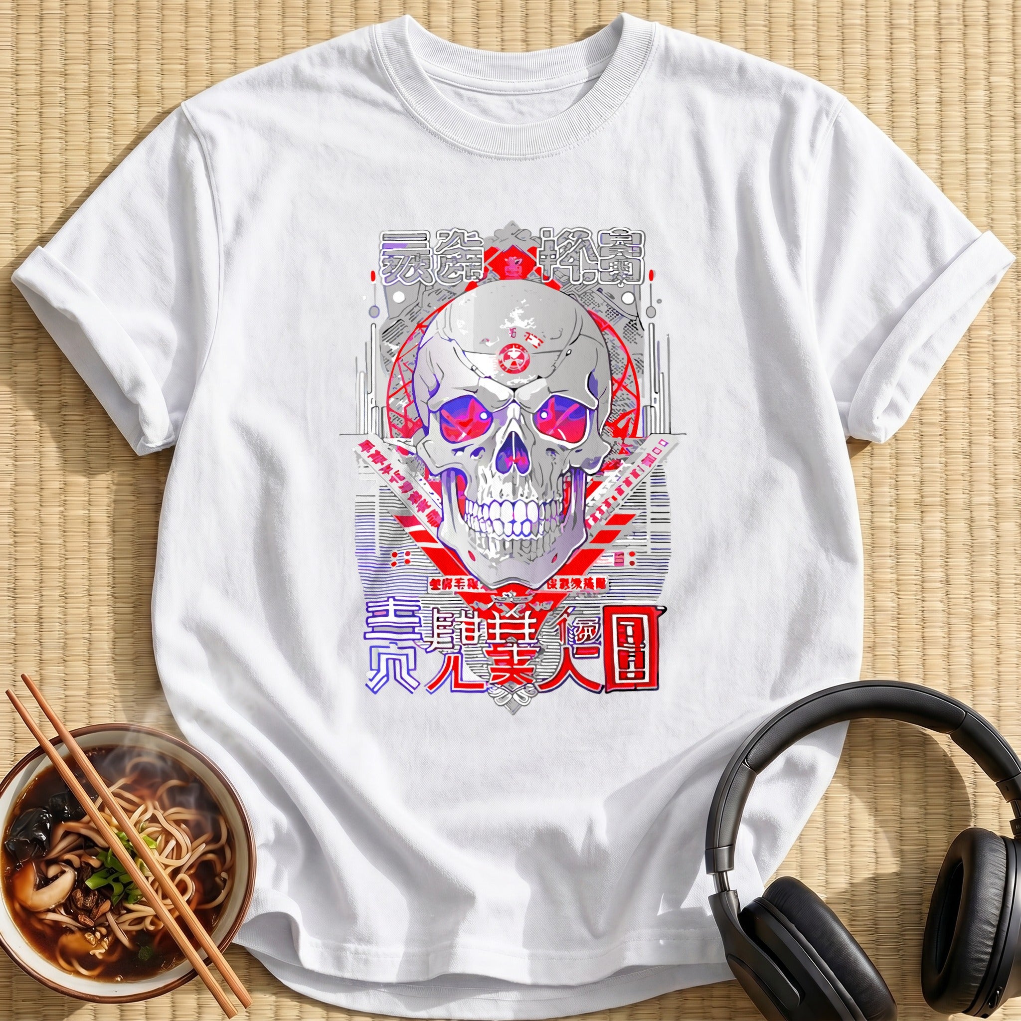 Cyber Pentagram Skull Red Eyes - White