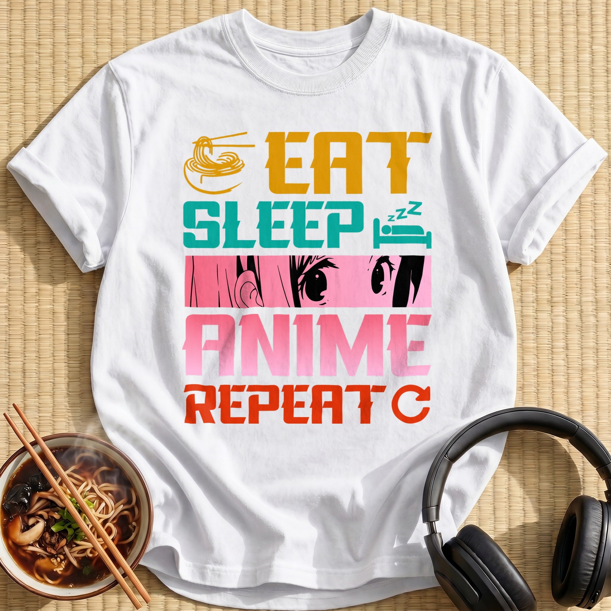 Eat Sleep Anime Repeat Slogan - White