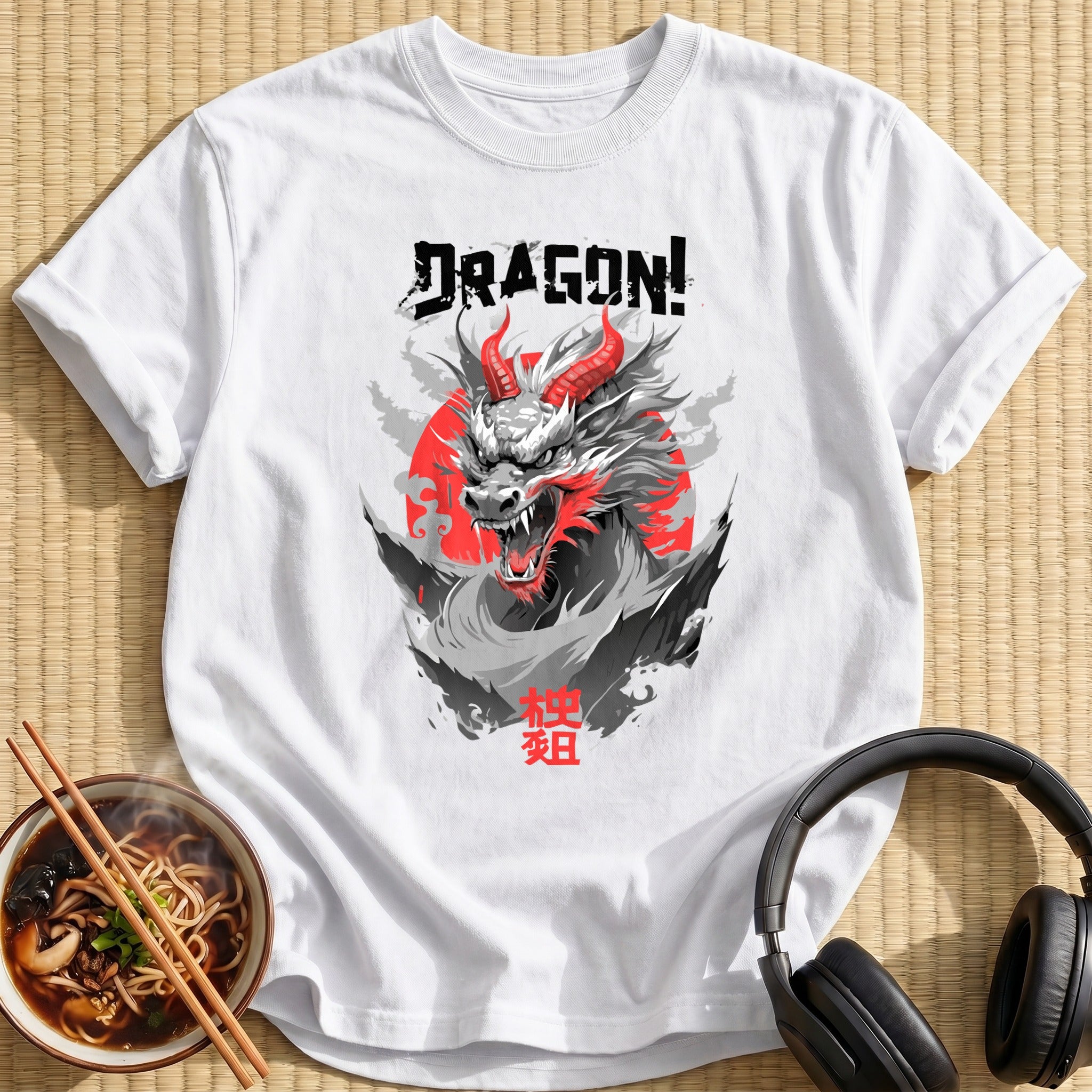 Fierce Horned Dragon Head Roaring - White
