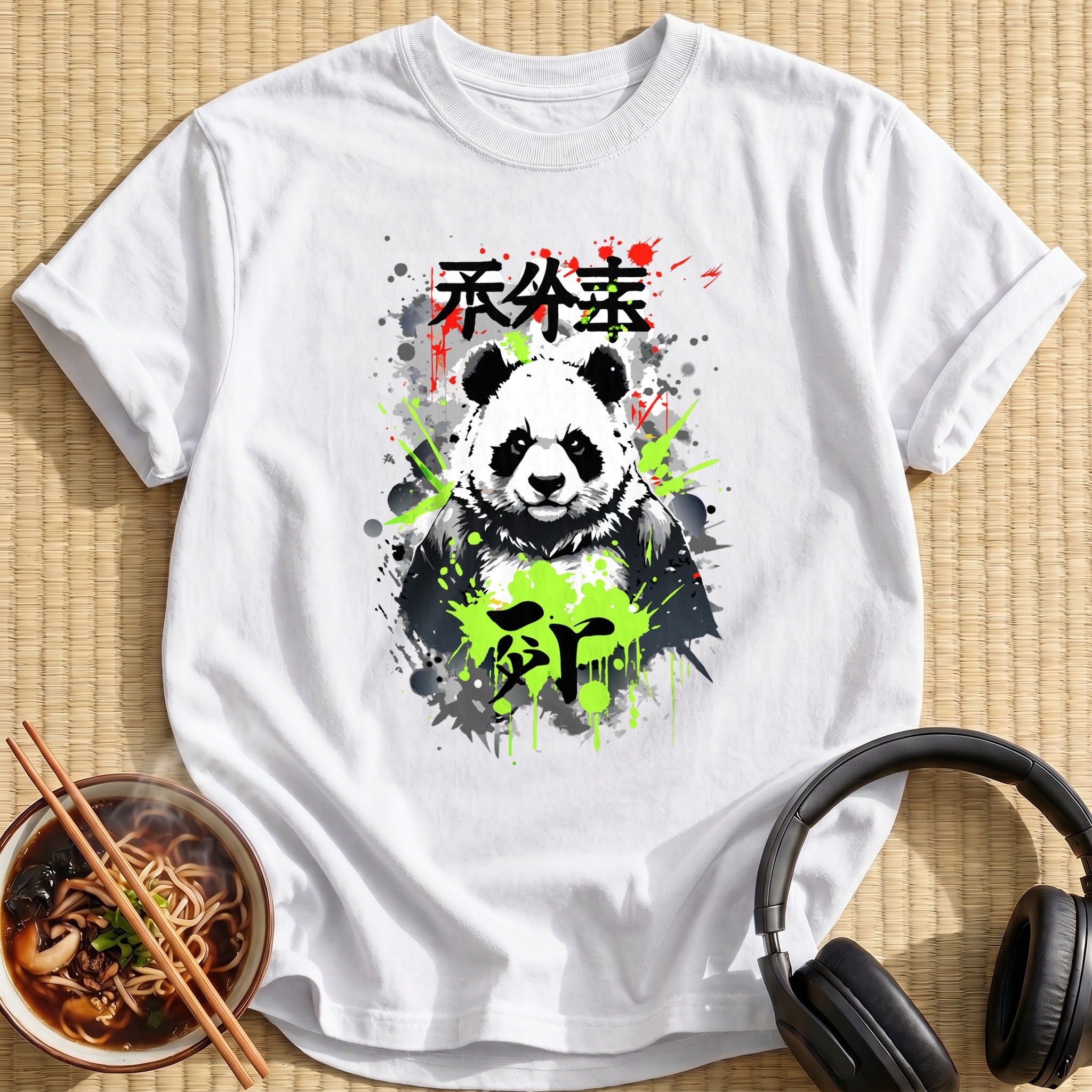Fierce Panda Green Ink Splatter Art - White