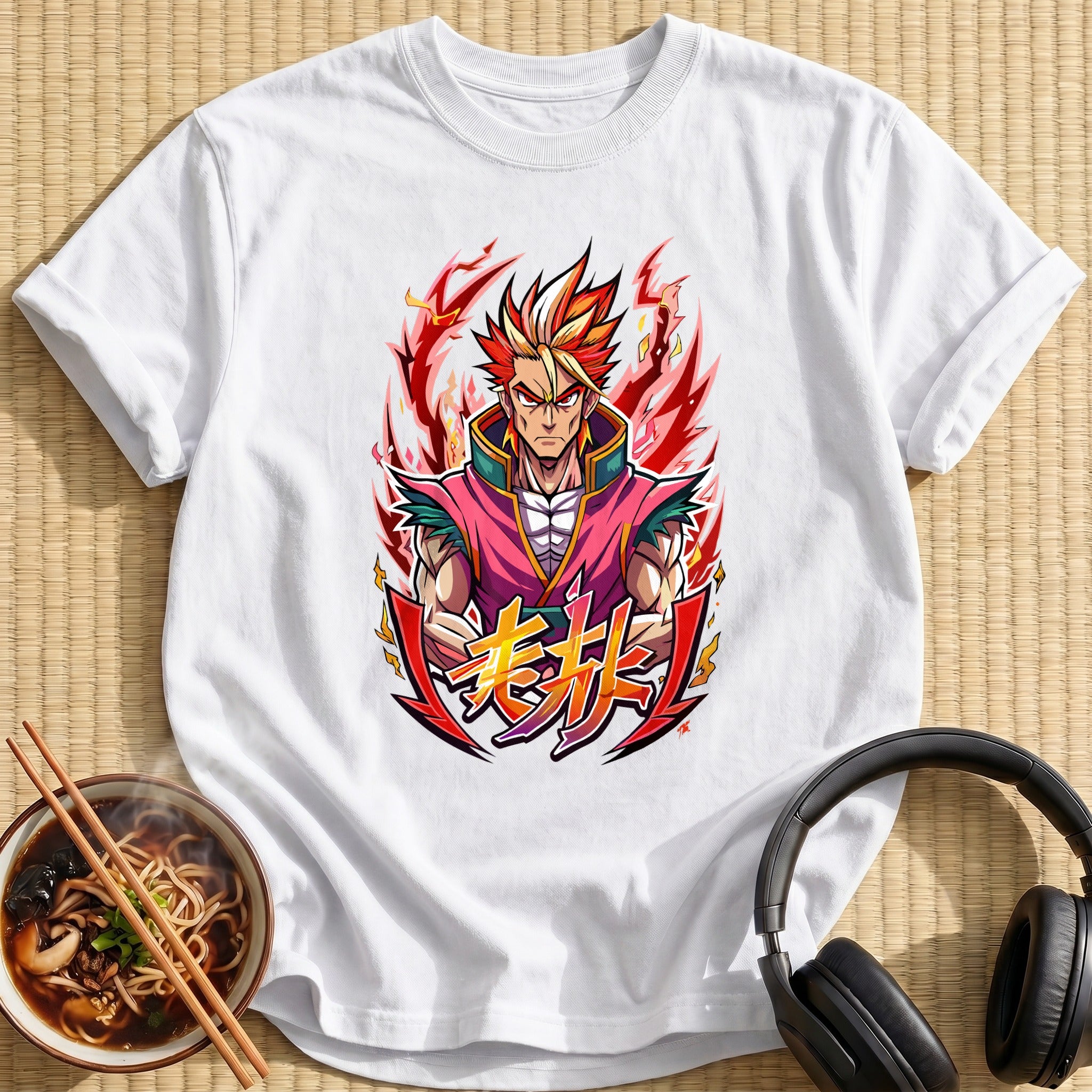 Fiery Flame Haired Anime Fighter - White