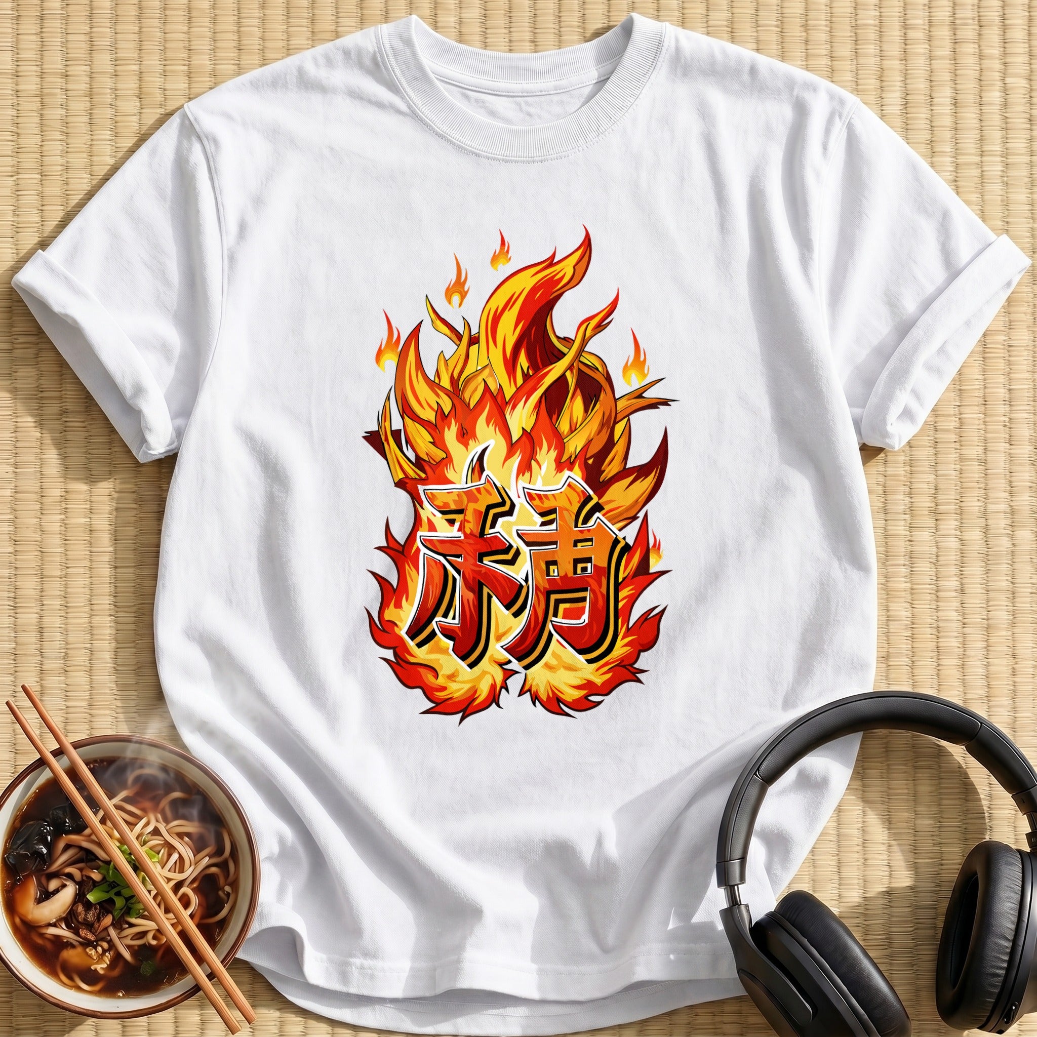 Fiery Japanese Kanji Flame Lettering - White