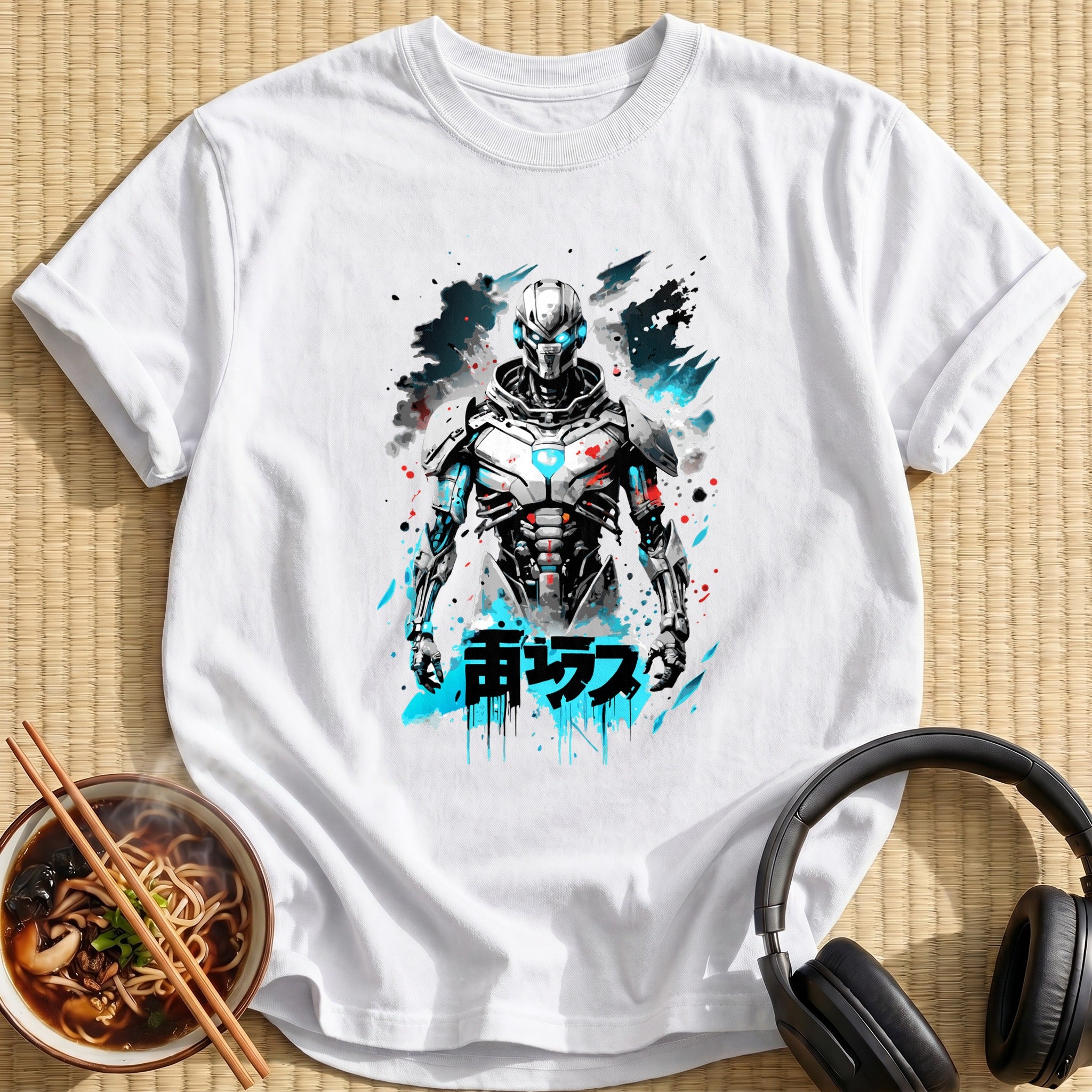 Glowing Blue Cyborg Warrior Armor - White