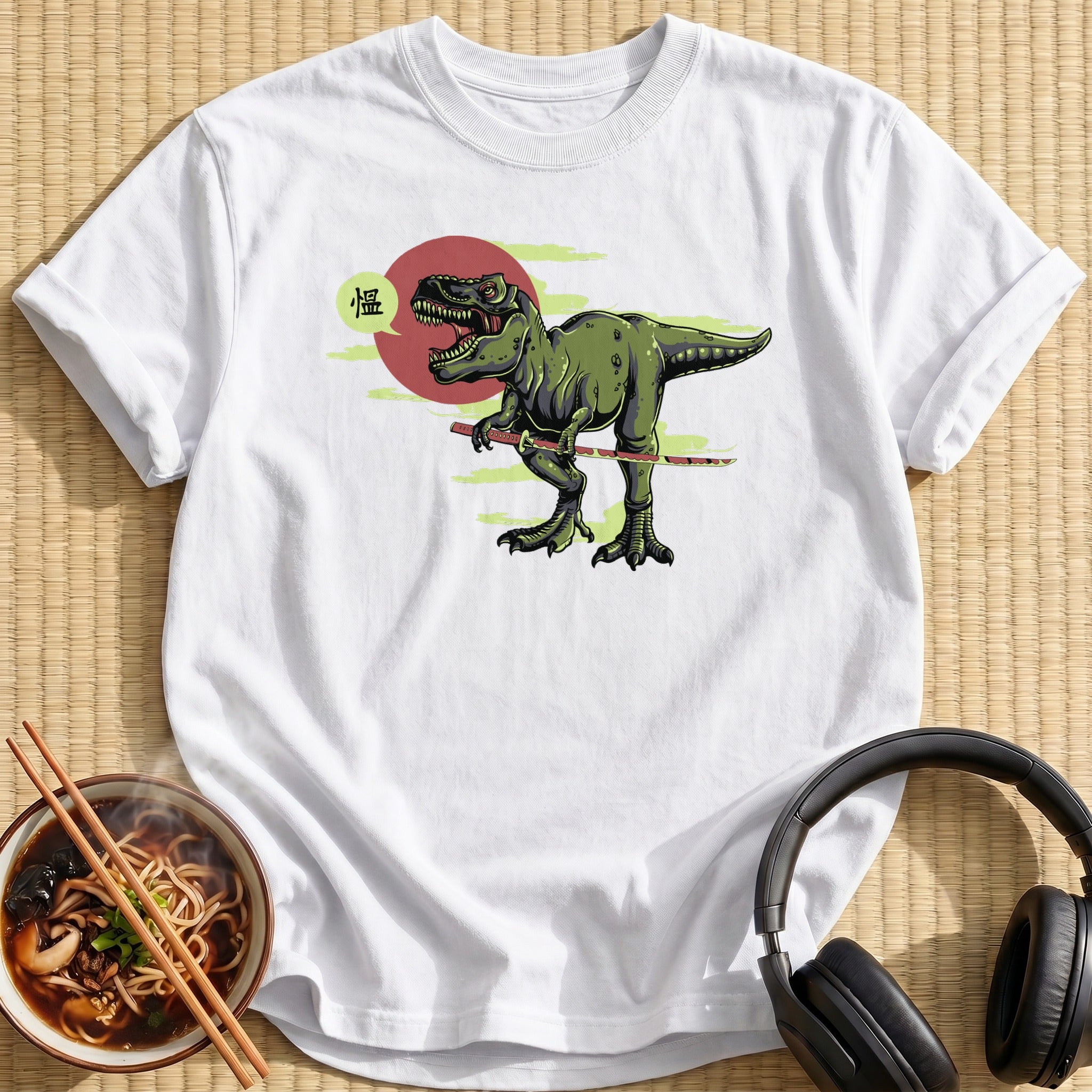 Green Samurai Tyrannosaurus Wielding Katana - White