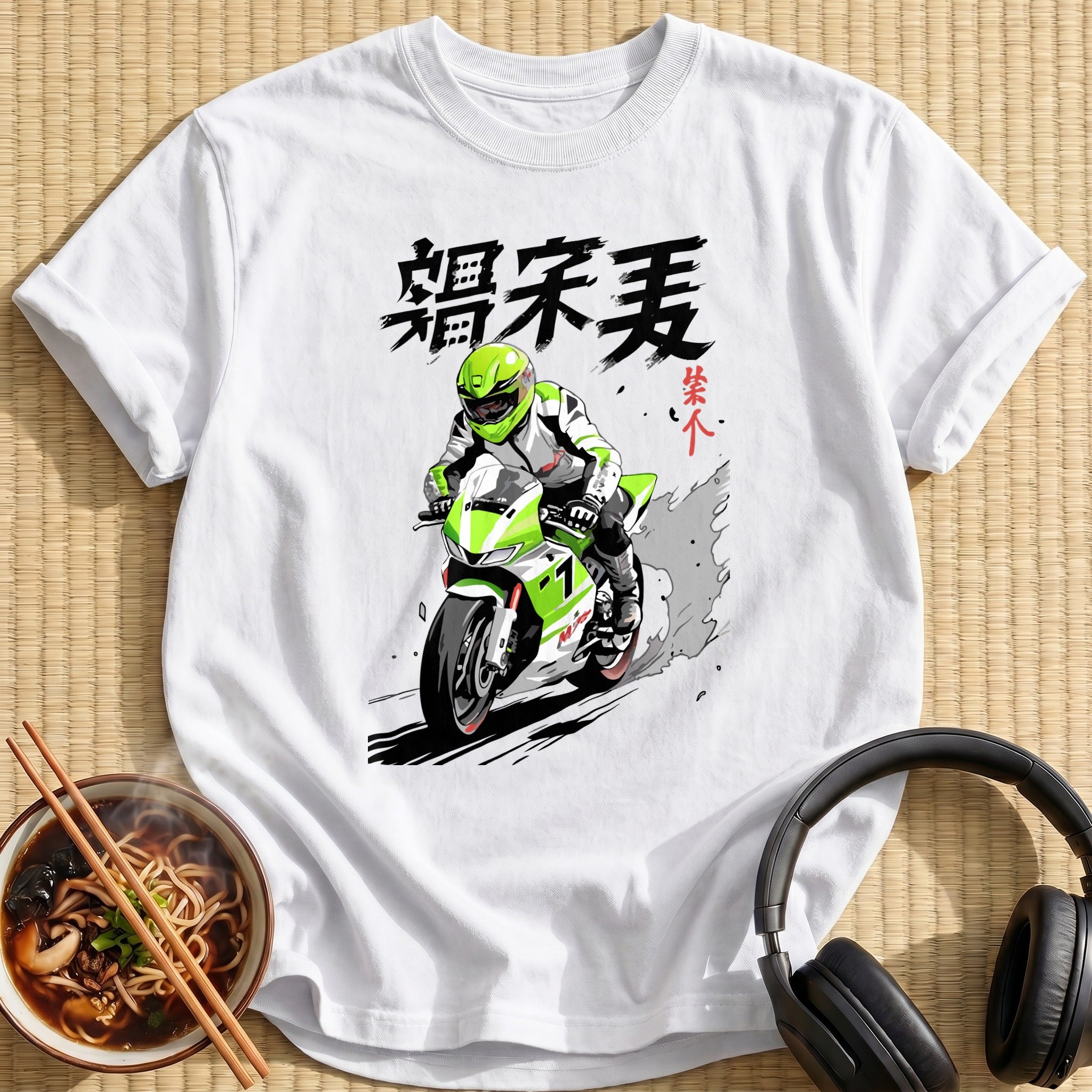 Green Sportbike Rider Motorcycle Racer - White